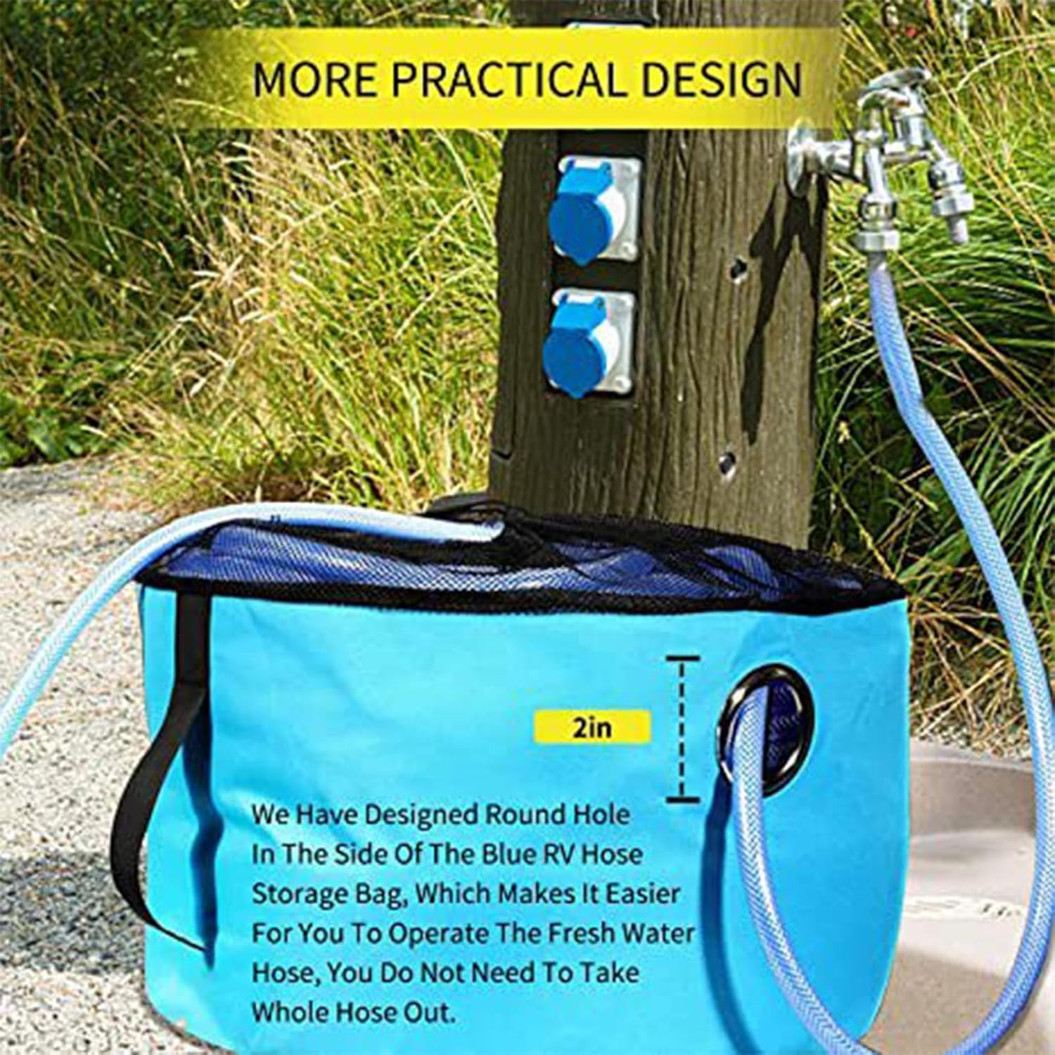 Hose Storage Bag Polyester Fiber Heavy Duty Mesh Bag 46X25Cm Caravan Camping Cable Organizer RV Equipment Storage Bags for Electrical Cords Sewer Hoses, Electrical Cords and Accessories