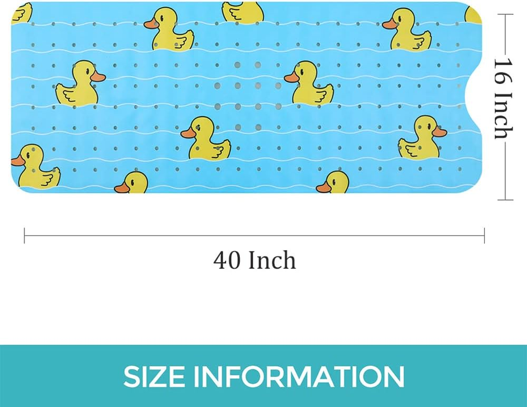 Bathtub Mat Non Slip Shower for Kids Adults & Elderly 40X16 Inch Extra Long anti Bath Mats Tub with Suction Cups and Drain Holes,Duck Blue Ducks - Blueducks image number 5