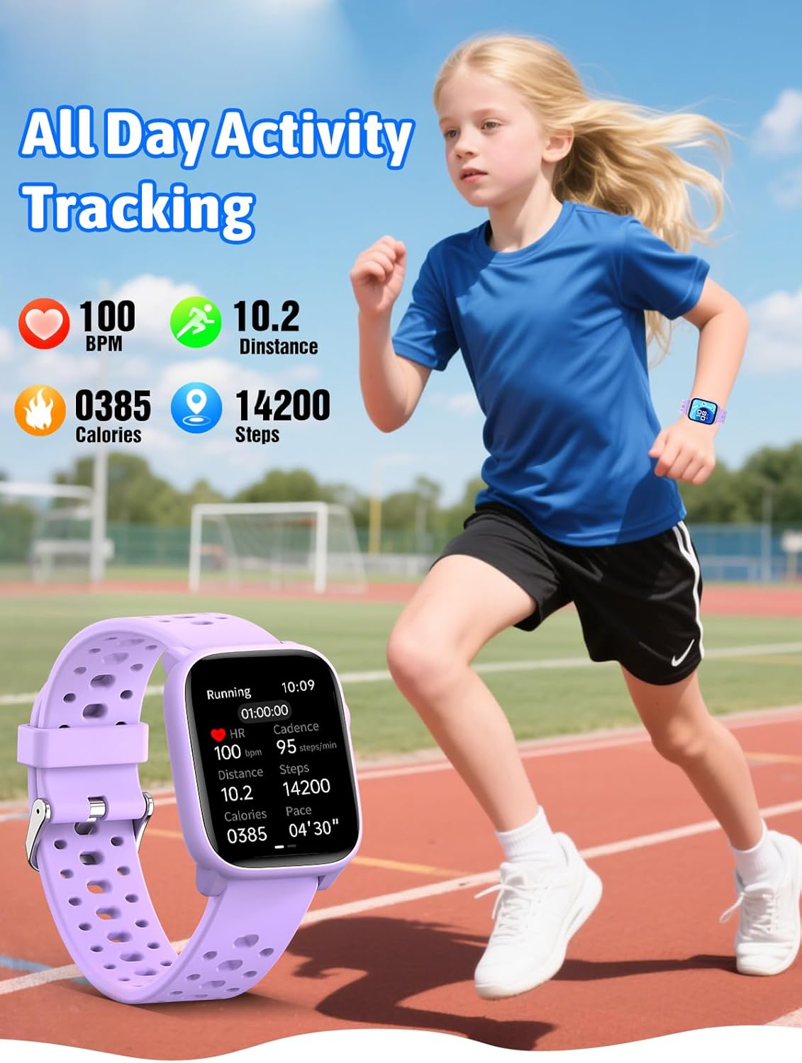 Mgaolo Kids Smart Watch 1.85" Upgrade - Fitness Tracker with Heart Rate Sleep Monitor, 100+ Sports Modes, 12 Puzzle Games, Activity Tracker for Boys Girls Outdoor Fun (Black) image number 2