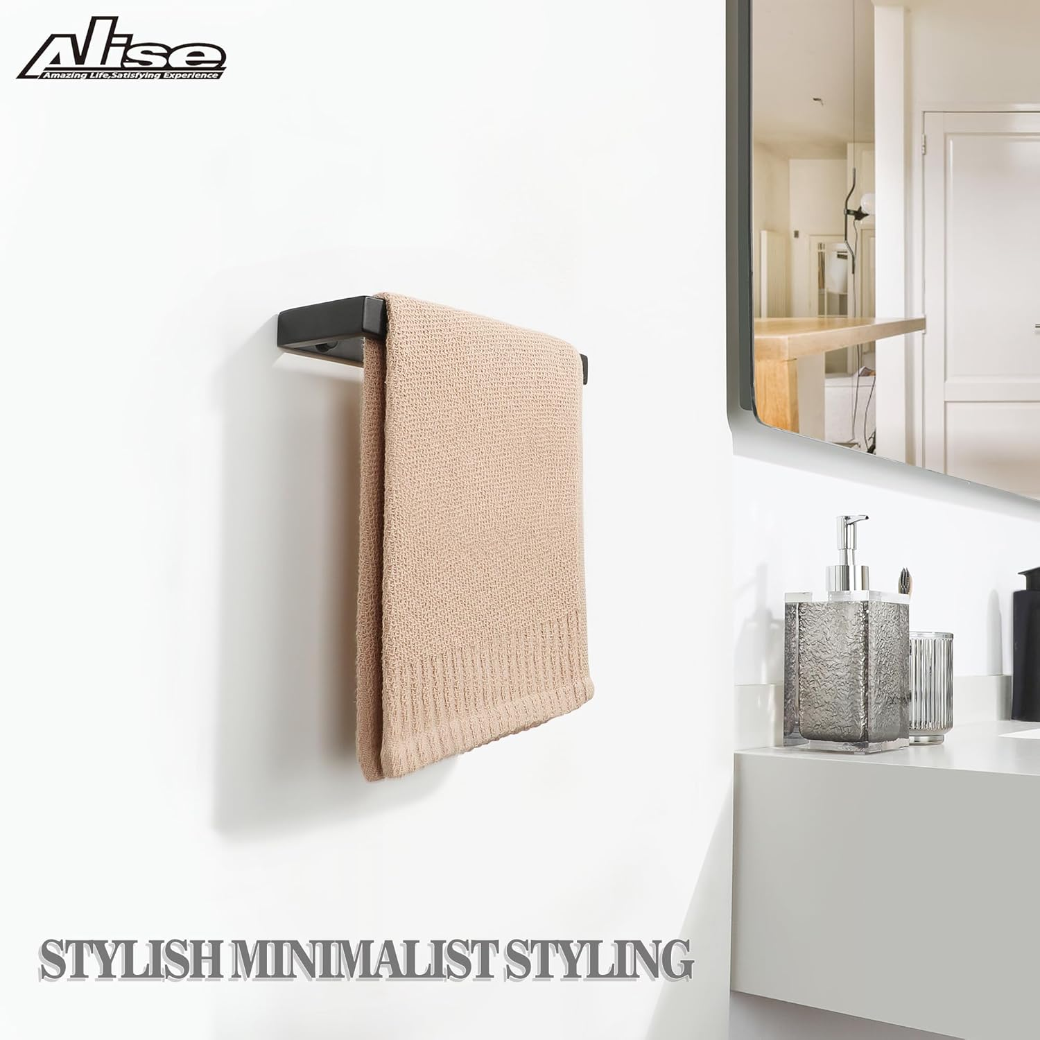 Alise Bath Towel Bar,Wall Mount Towel Holder Towel Rack Towel Hanger for Bathroom Lavatory,8 Inch SUS304 Stainless Steel Towel Rail,Matte Black GJF020-B image number 3