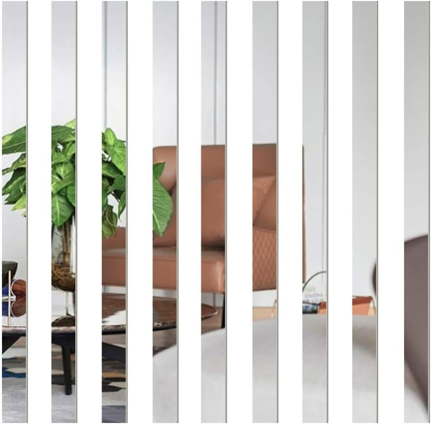 10 Pcs Mirror Wall Stickers Striped Design Mirror Art Tile Decal DIY Self Adhesive Wall Line Border Decals Removable Acrylic Mirror Sheets Wall Sticker Wall Stickers and Murals for Home Decor 5*20Cm image number 4