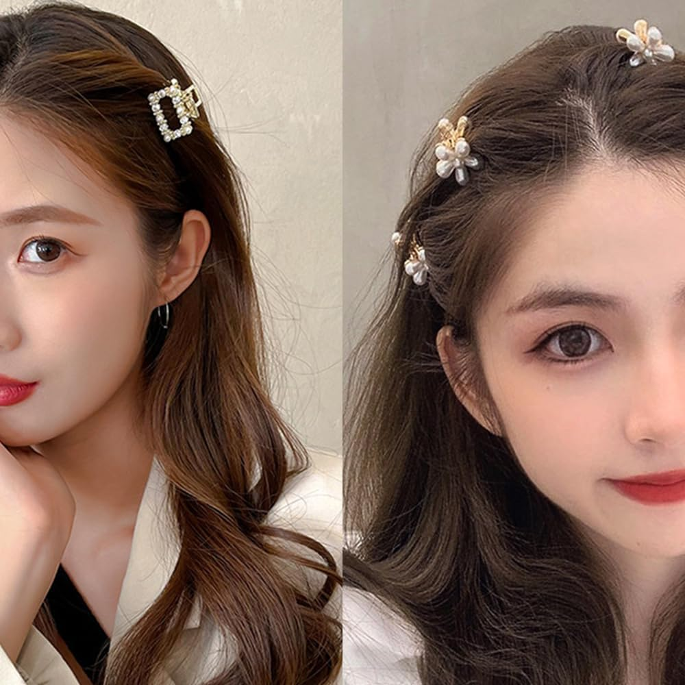 8Pcs Pearl Claw Clip Small Hair Clips for Women,Sweet Pearl Barrettes Various Styles Pearl Hair Claw Clips,Non-Slip Mini Claw Clips Gold Hair Clip Decorative Hair Accessories for Women Girl