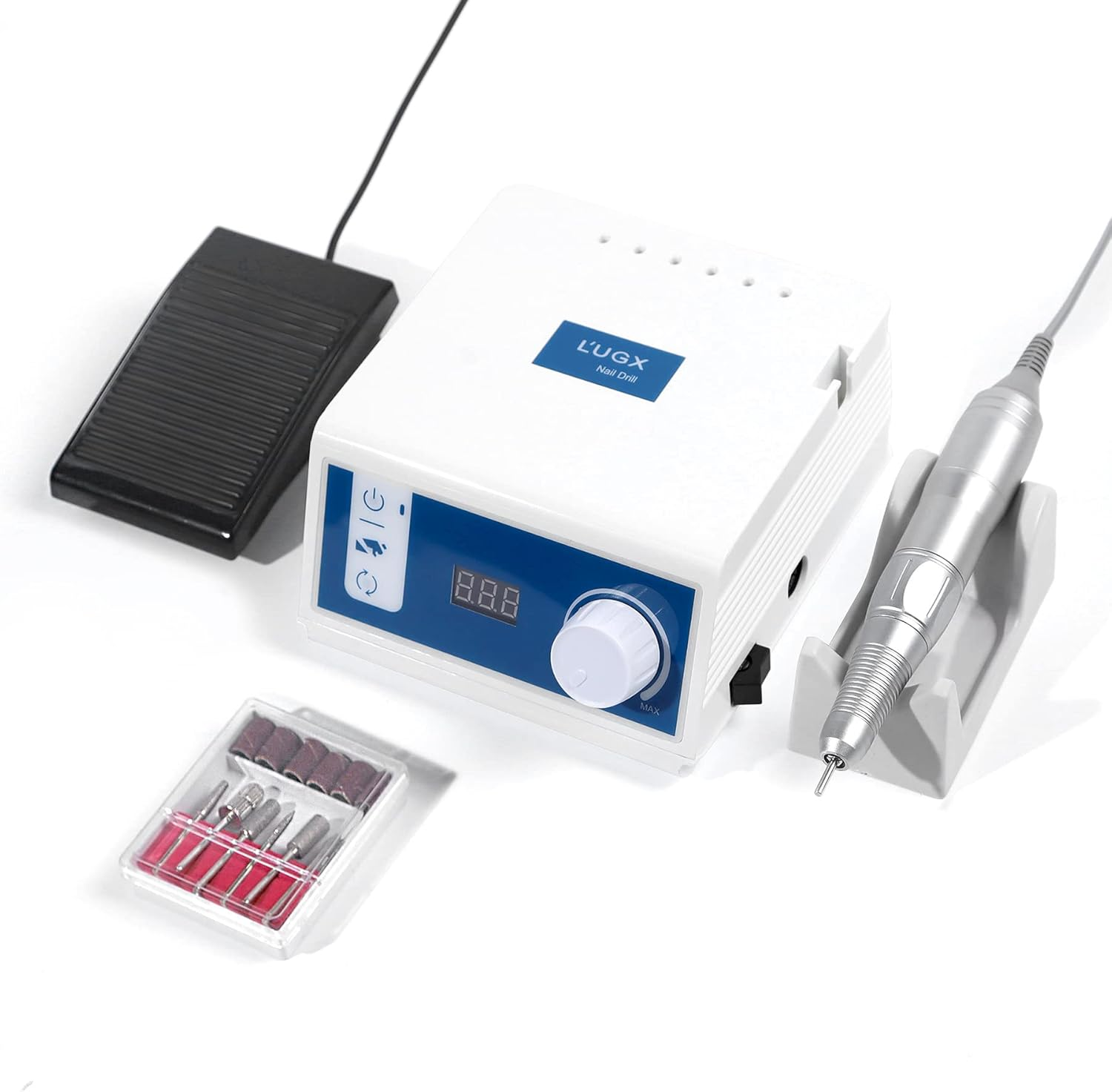 L'UGX Brushless Nail Drill 45000RPM, Professional Electric Nail File Manicure Pedicure with 7 Drill Bits, Perfect for Home Salon Use, Foot Pedal, Low Noise and No Vibration image number 1