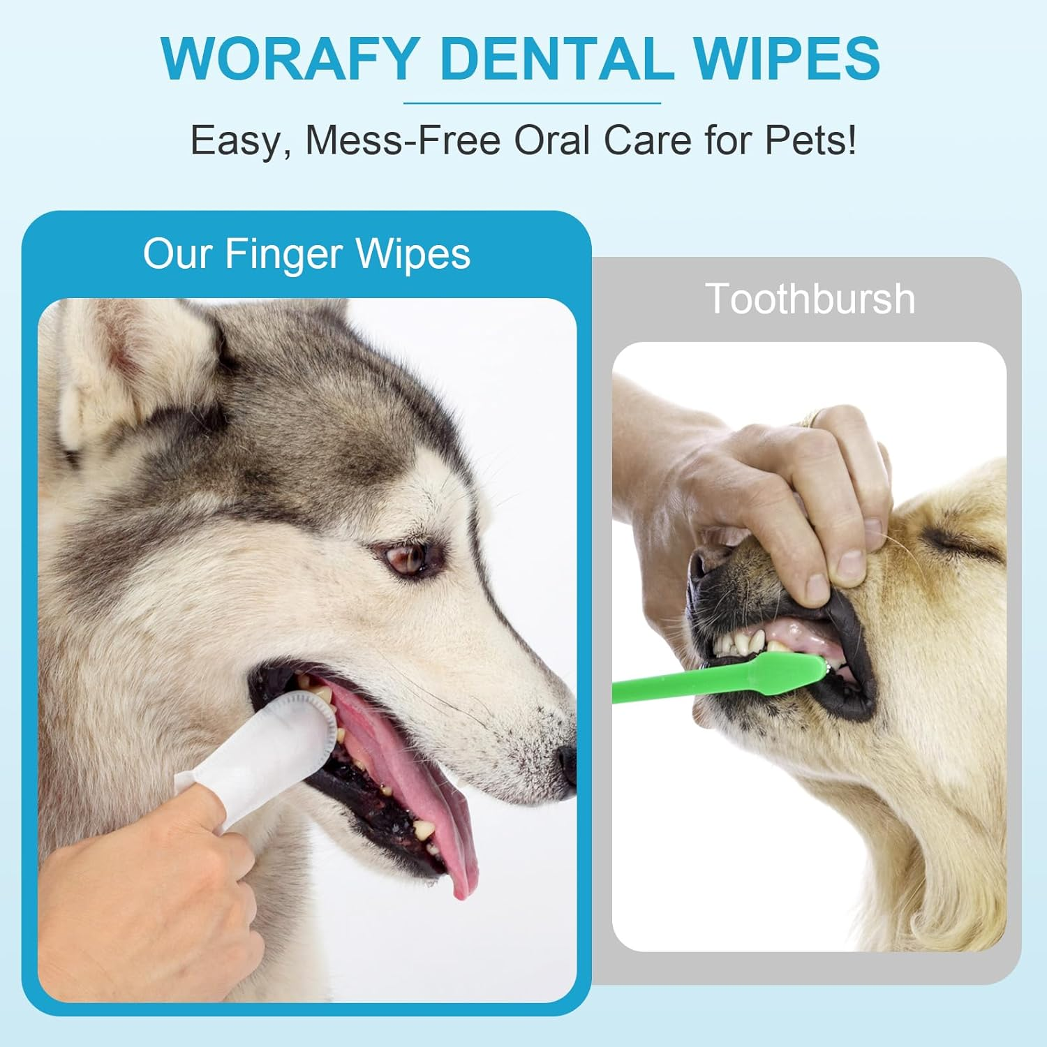 Dog Dental Care Wipes - Cat & Dog Teeth Cleaning Finger Wipes - Reduces Plaque & Freshing Breath - Disposable Pet Wipes - 50 Count