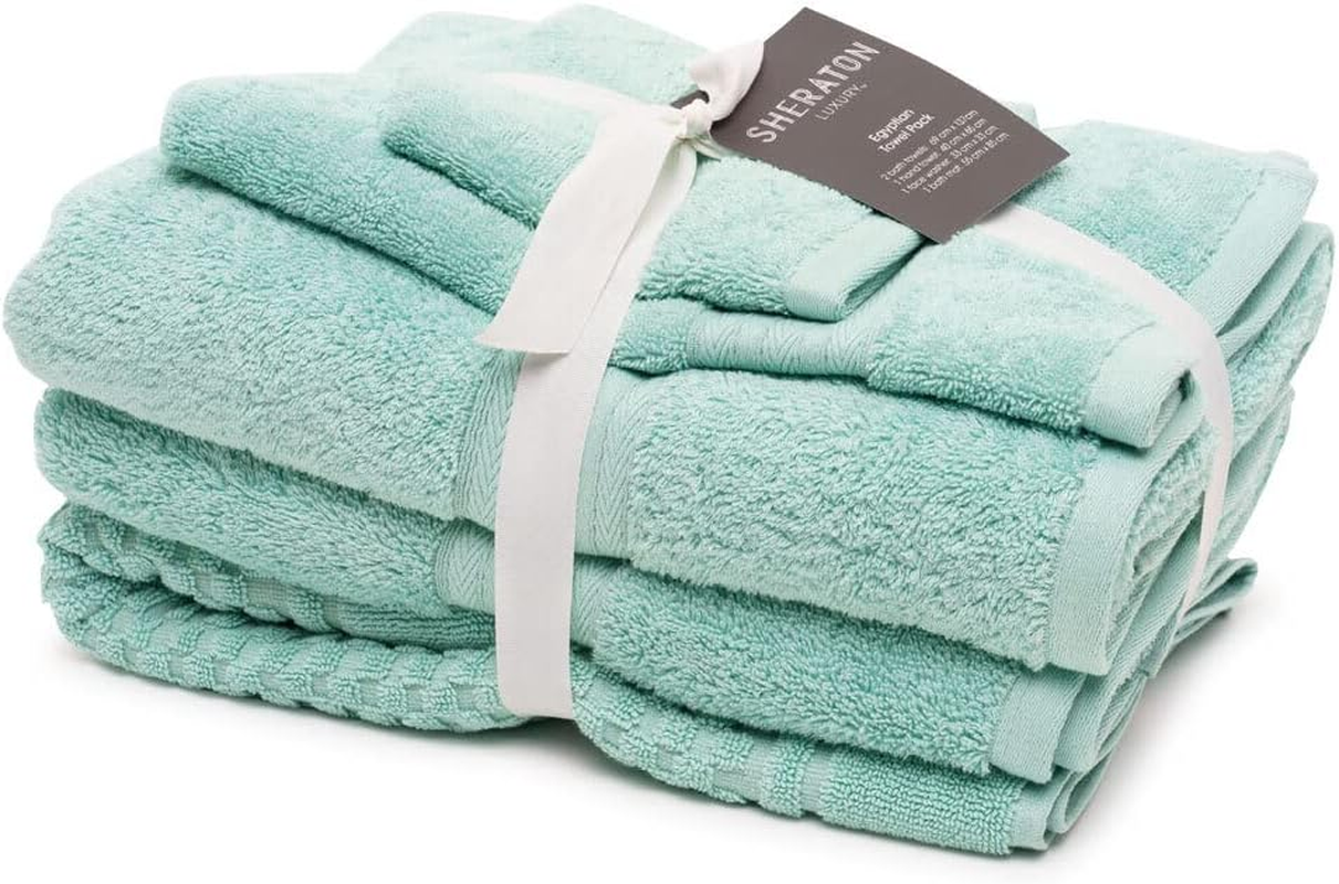 5Pc Sheraton Luxury Egyptian Cotton Towel Pack Face Washer Hand/Mat Frosted Mint