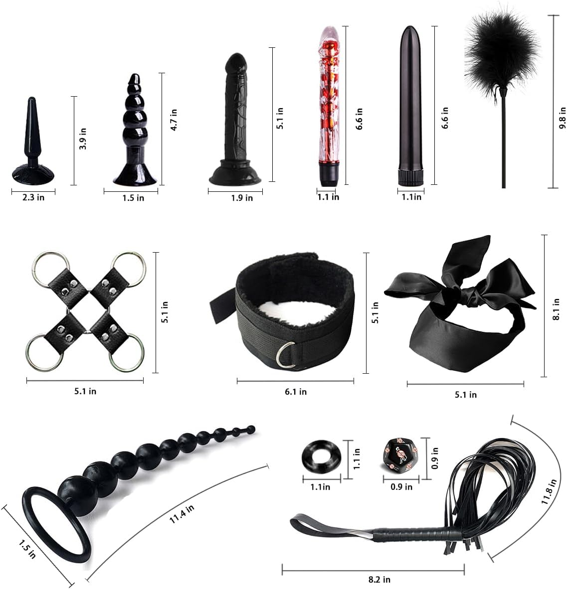35 Pcs Sex BDSM Kit Sex Toy Bondage for Adult Couples Leather Restraint Kits with Sex Dice Ball Gag Blindfold for Women Men（Black） image number 4