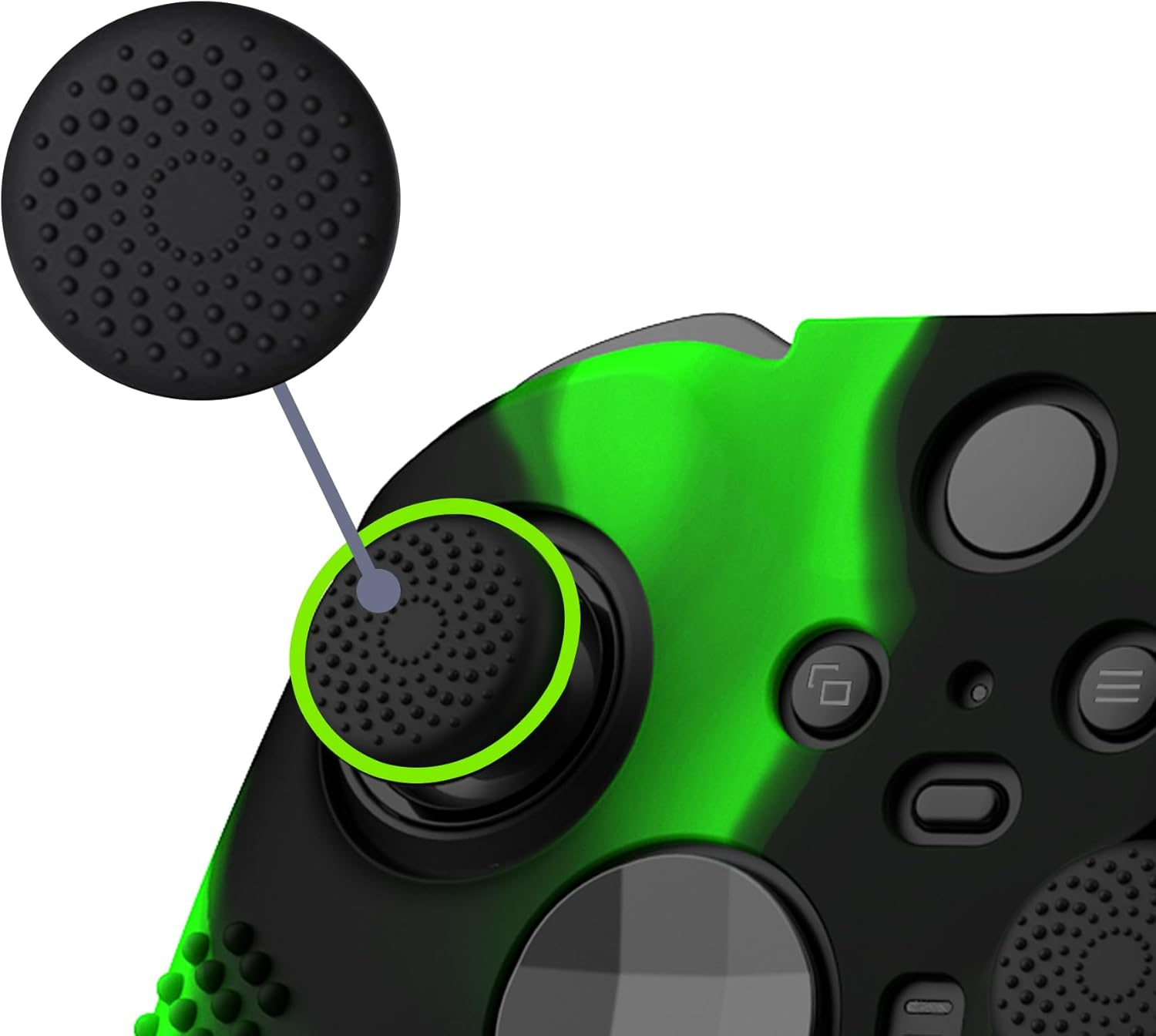 Extremerate Playvital Green & Black Soft Anti-Slip Silicone Cover Skins for Xbox One Elite Controller Series 2, Custom Protective Case for Xbox Elite Series 2 Core Controller with Thumb Grips - Black image number 3