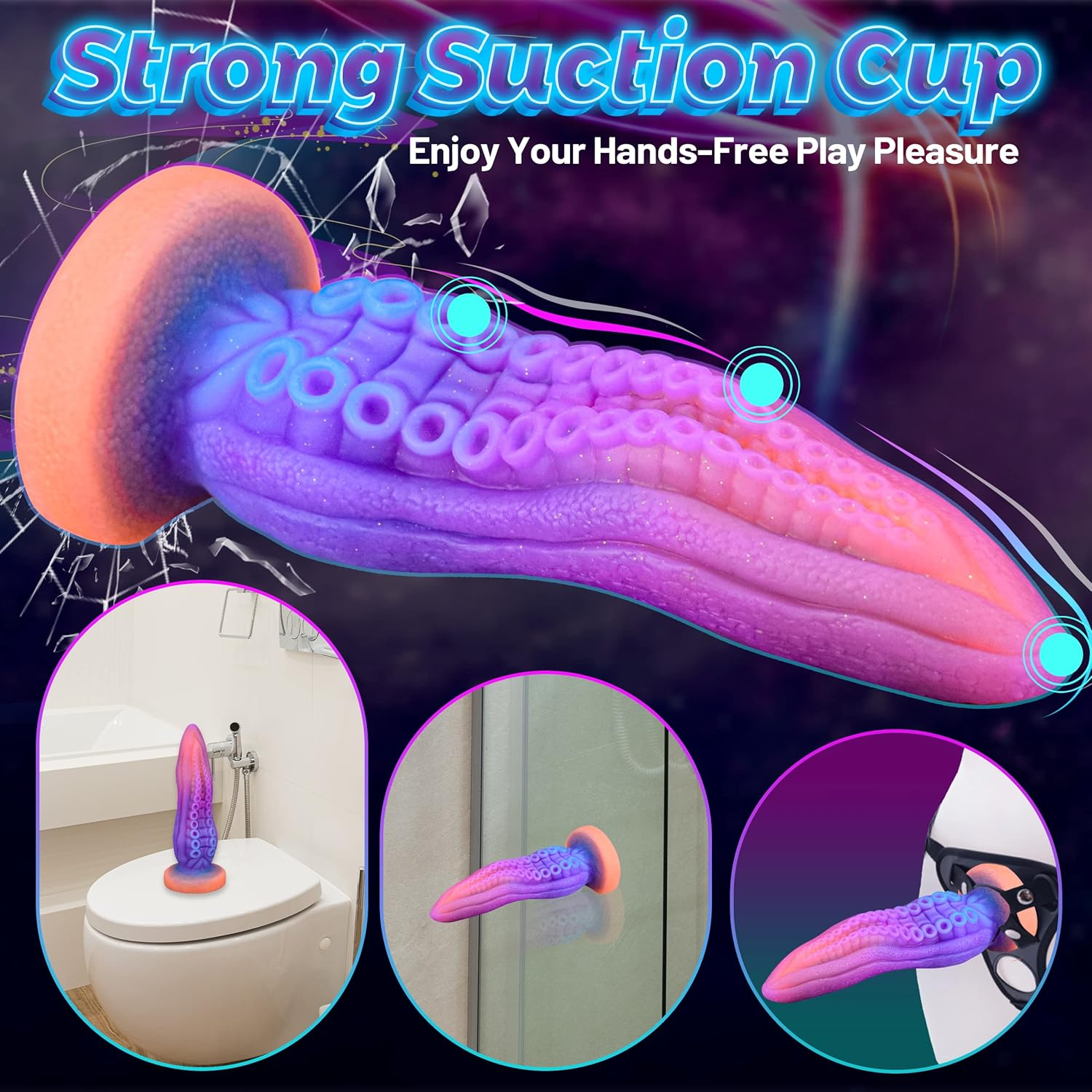 9.6" Tentacle Realistic Dildo Luminous Octopus Dildo, Huge Silicone Dildo Plug with Strong Suction Cup Fantasy G-Spot Monster Dildo Adult Sex Toy for Men & Women Hands-Free Play image number 1