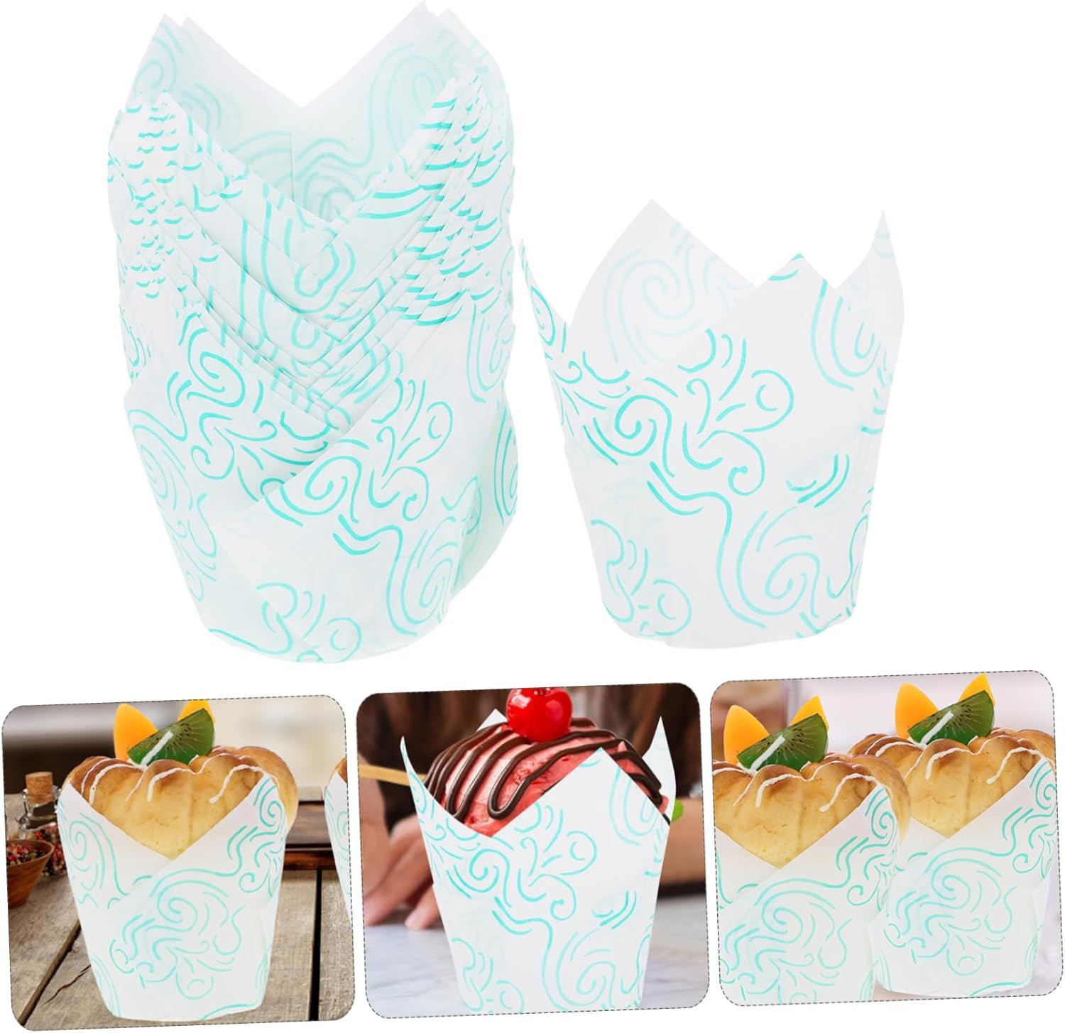 100Pcs Parchment Paper Cupcake Liners Oven Safe Tulip Shape Muffin Paper Cups for Bakeries image number 2