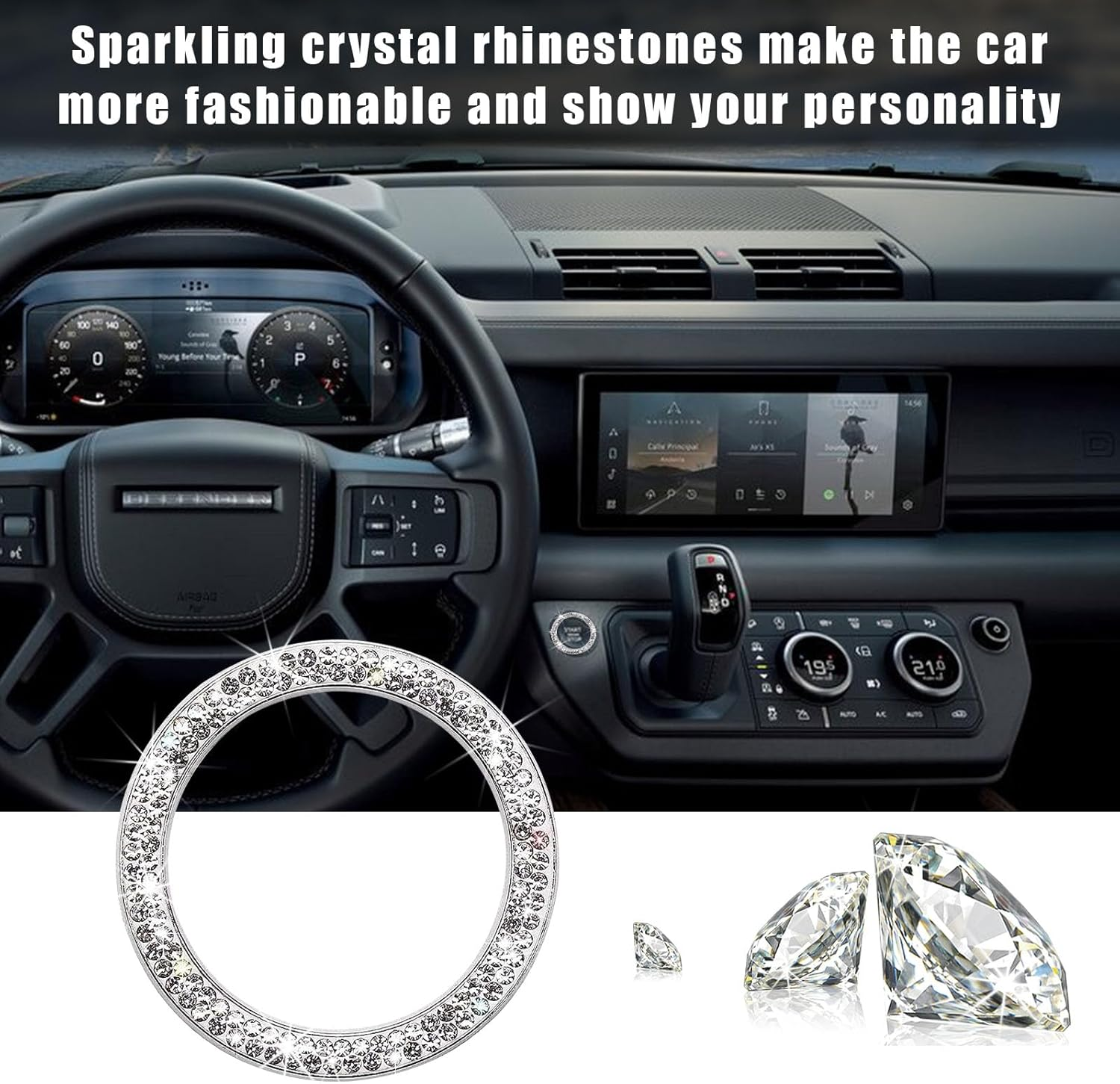 Kewucn Bling Crystal Double Rhinestone Car Engine Start Decoration Ring, Sparkling Push Start Button Sticker, Key Ignition & Knob Ring Decoration, Bling Car Interior Accessory(White) image number 5