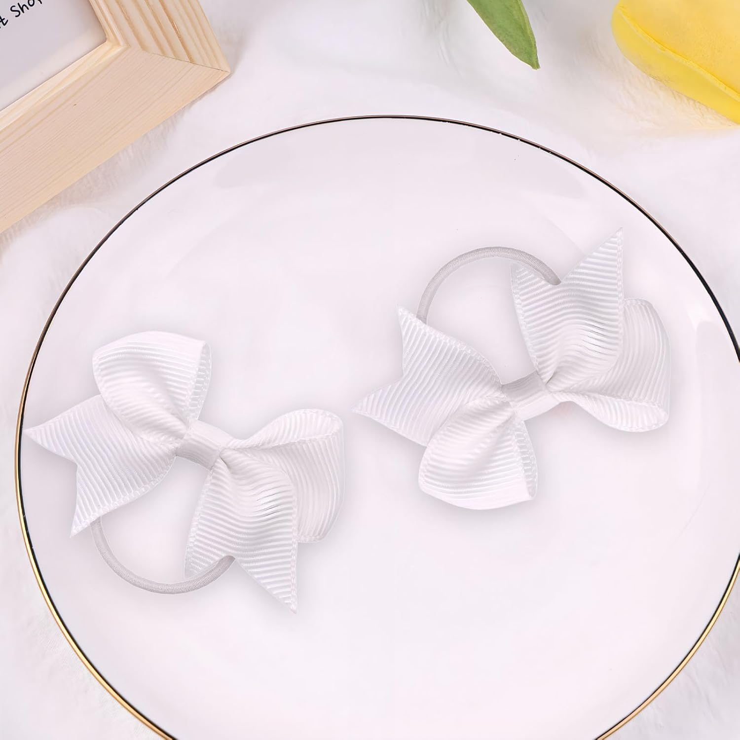 20 Pieces White Hair Accessories, White Hair Bow, Bows for Hair, Girls Bobbles Bows School Bands, Elastics Hair Bands for Girls (White) - Pink image number 4
