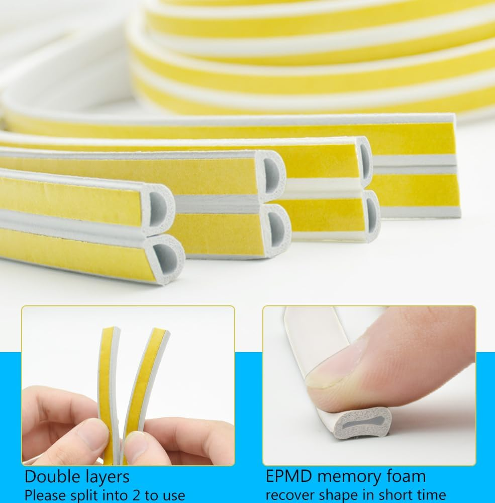 RINGSUN Door Seal Strip, 20-Feet Window Door Draft Stopper, Sealing Strip Self-Adhesive for Door Gap Insulation, Sound Proofing & Wind Dust Proof, White image number 4