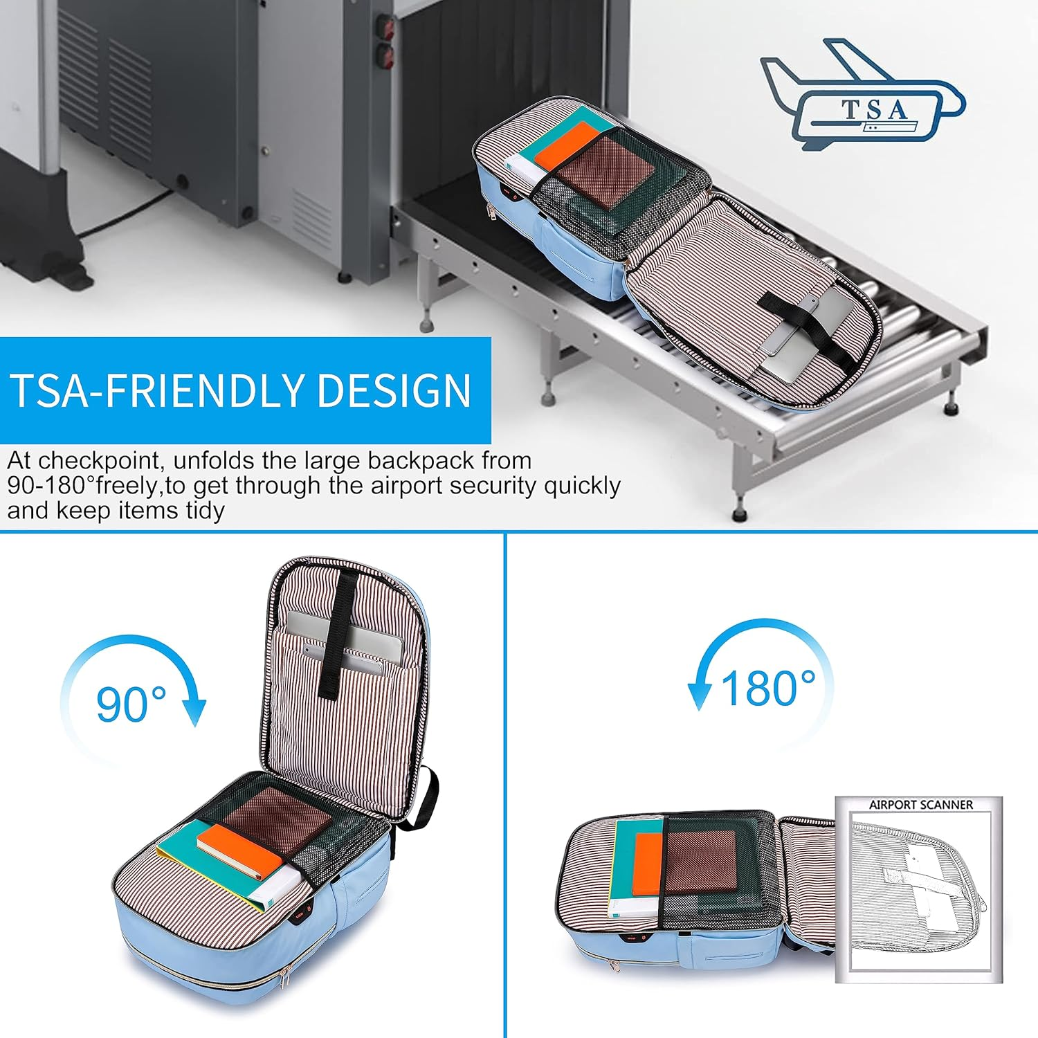 Laptop Backpack Purse for Women Men Waterproof Teacher Nurse Bag, 17.3 Inch Work Laptop Bag with USB Port, Business Travel Computer Backpack Light Blue image number 4