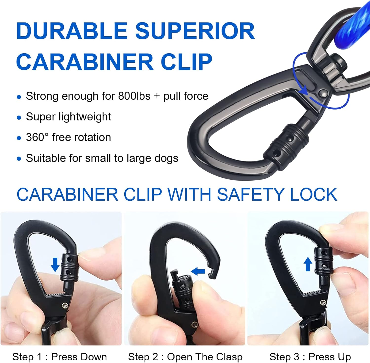 Tie Out Cable with Spring for Dogs - Heavy Duty Dog Leash for Yard & Outdoor Training - 10Ft Blue