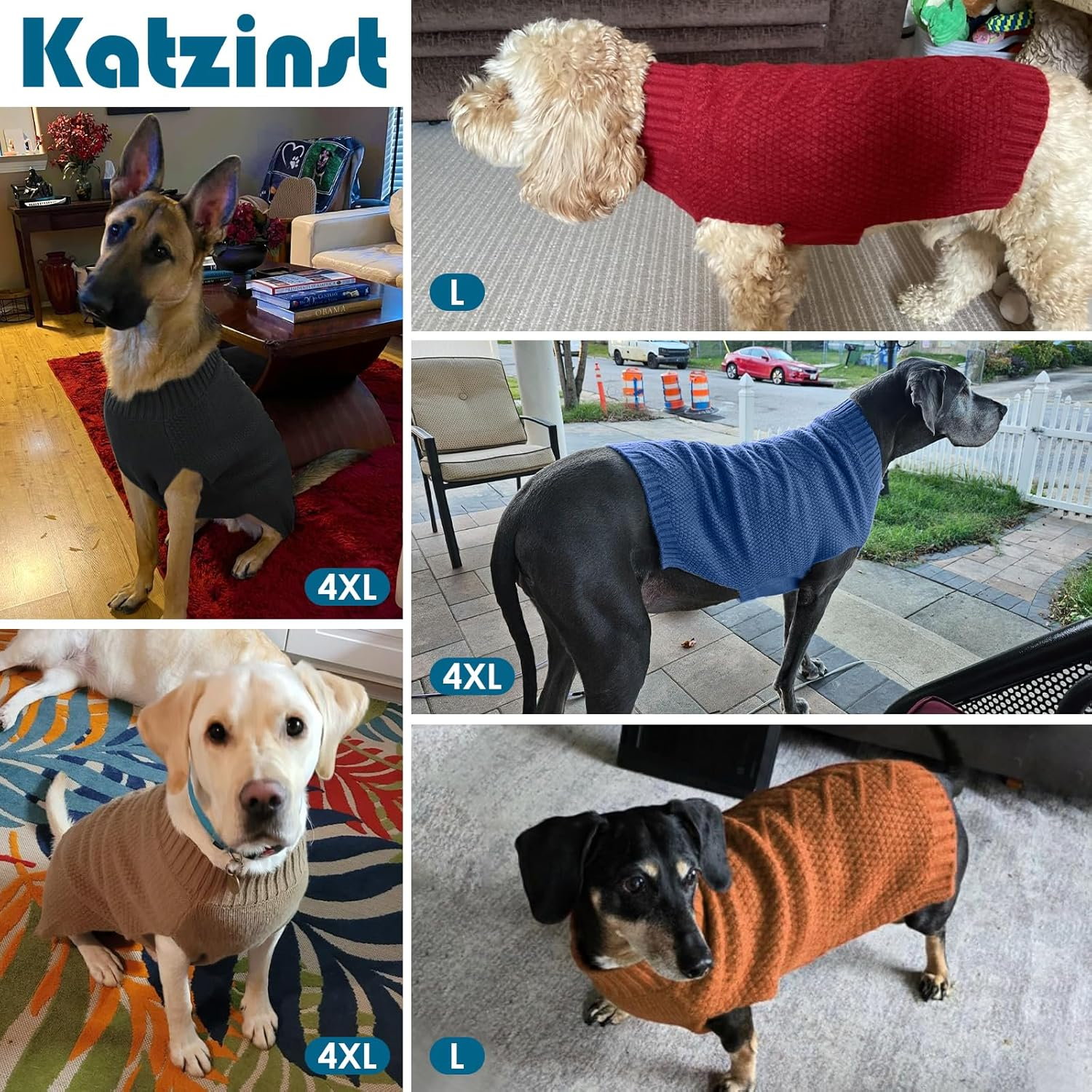 Katzinst Dog Jumper, Knitwear, Dog Clothes, Warm Dog Clothes for Medium and Large Dogs, Jumper Pet Coat for Cold Winter, Warm Winter Clothing for Labrador - (M-4XL) image number 3