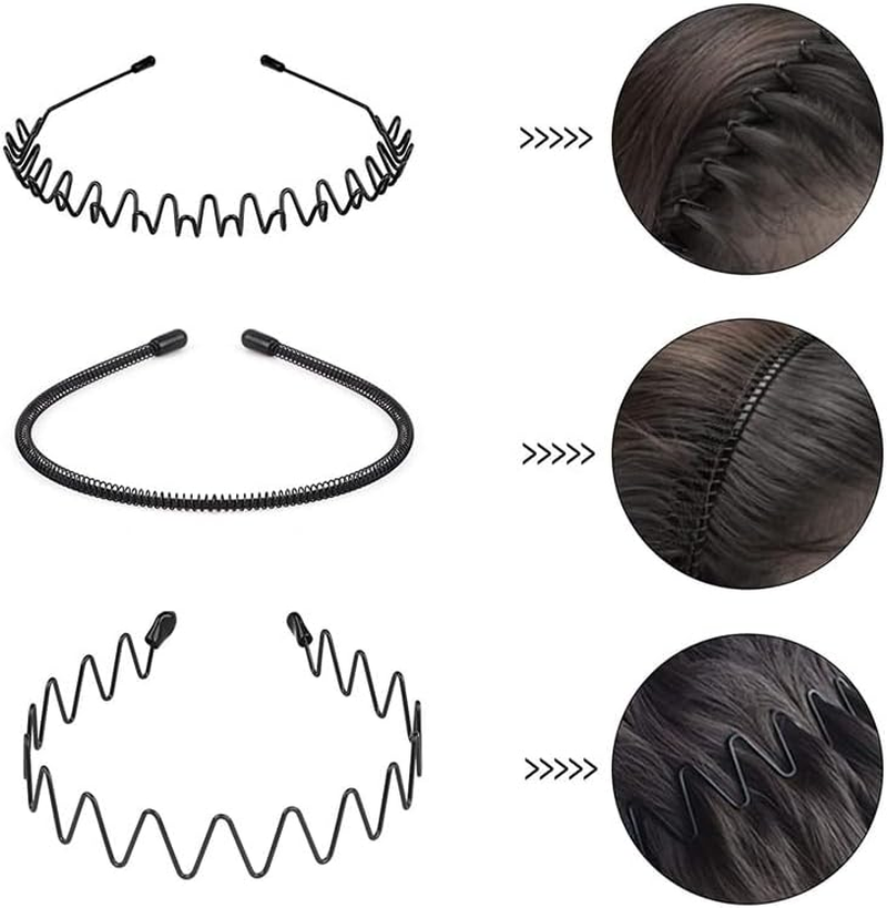 Unisex Black Elastic Non,Slip Metal Wavy Headbands for Men, Ideal for Outdoor Sports, Hair Accessories(6Pcs) image number 4