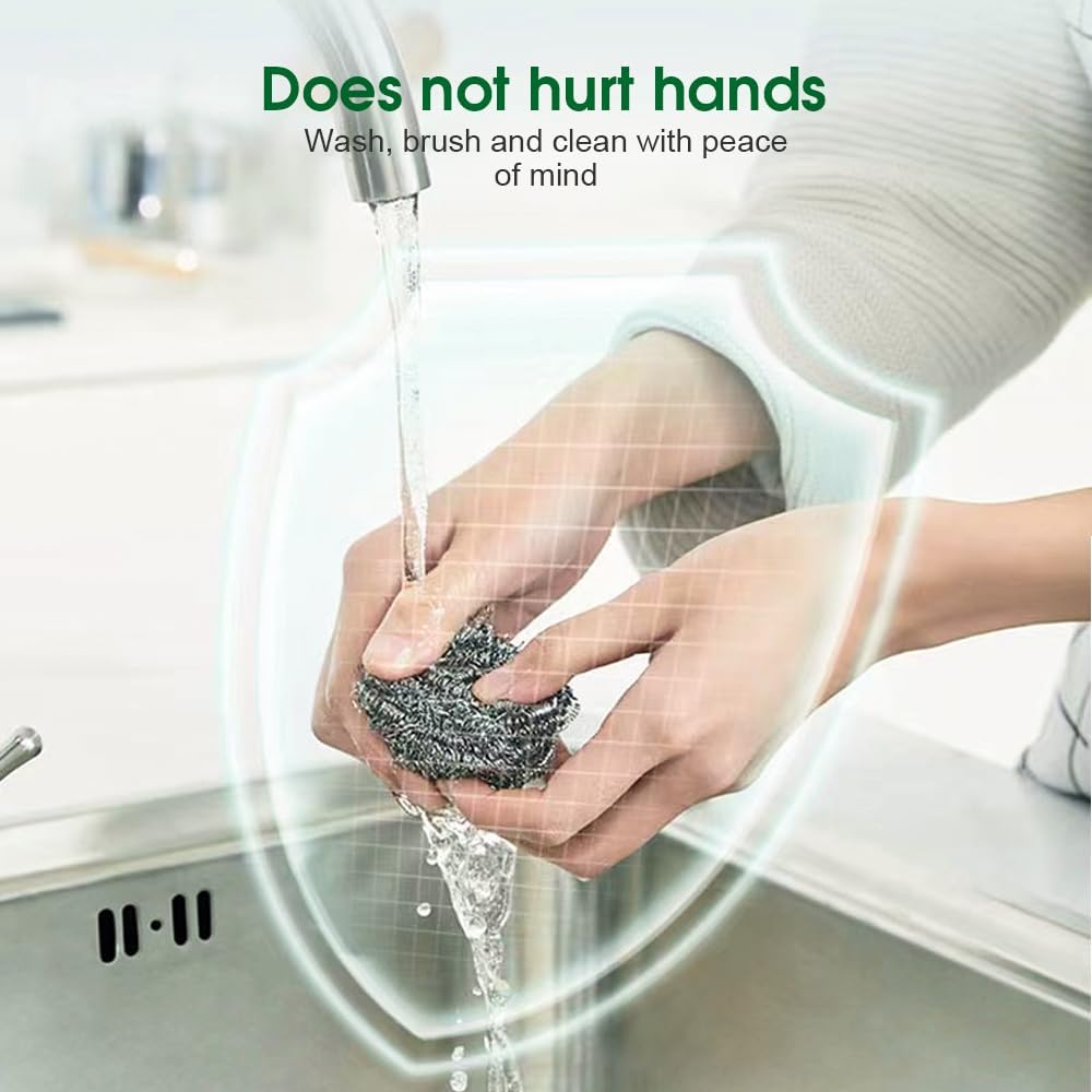 Cook Easy 6PCS Stainless Steel Scrubbers, Steel Wool Scourers Scouring Pads Metal Sponges, Easy Scouring Grease Dirt Oil Rust for Dishes,Pans,Pots,Ovens,Grills,Sinks (1Pack-6Pcs, 6CM Diameter) image number 6