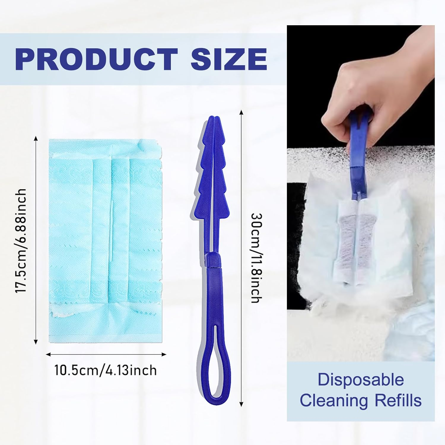 20 Pcs Flash Dust Magnet Refill with Handle,Fluffy Dusters Refills Replacement Duster Head for Cleaning,Blue Disposable Flash Dust Magnet Refills for Home and Car Cleaning