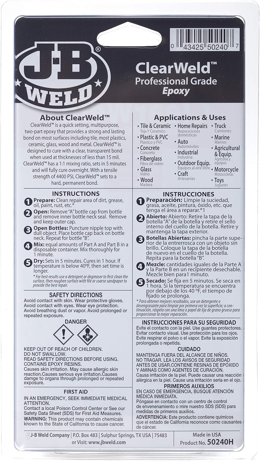 JB Weld Clearweld Professional Grade Epoxy Pack of 2, 118 Ml