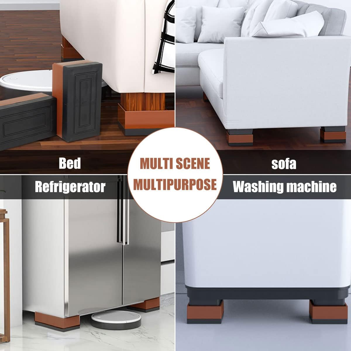 Bed Risers Heavy Duty Adjustable Furniture Risers Stackable Desk Lifts Leg Extenders with anti Slip Pad for Table Couch Sofa Chair Bed Frame Feet Accessories Supports up to 1102 Lbs (4 Pairs) image number 2