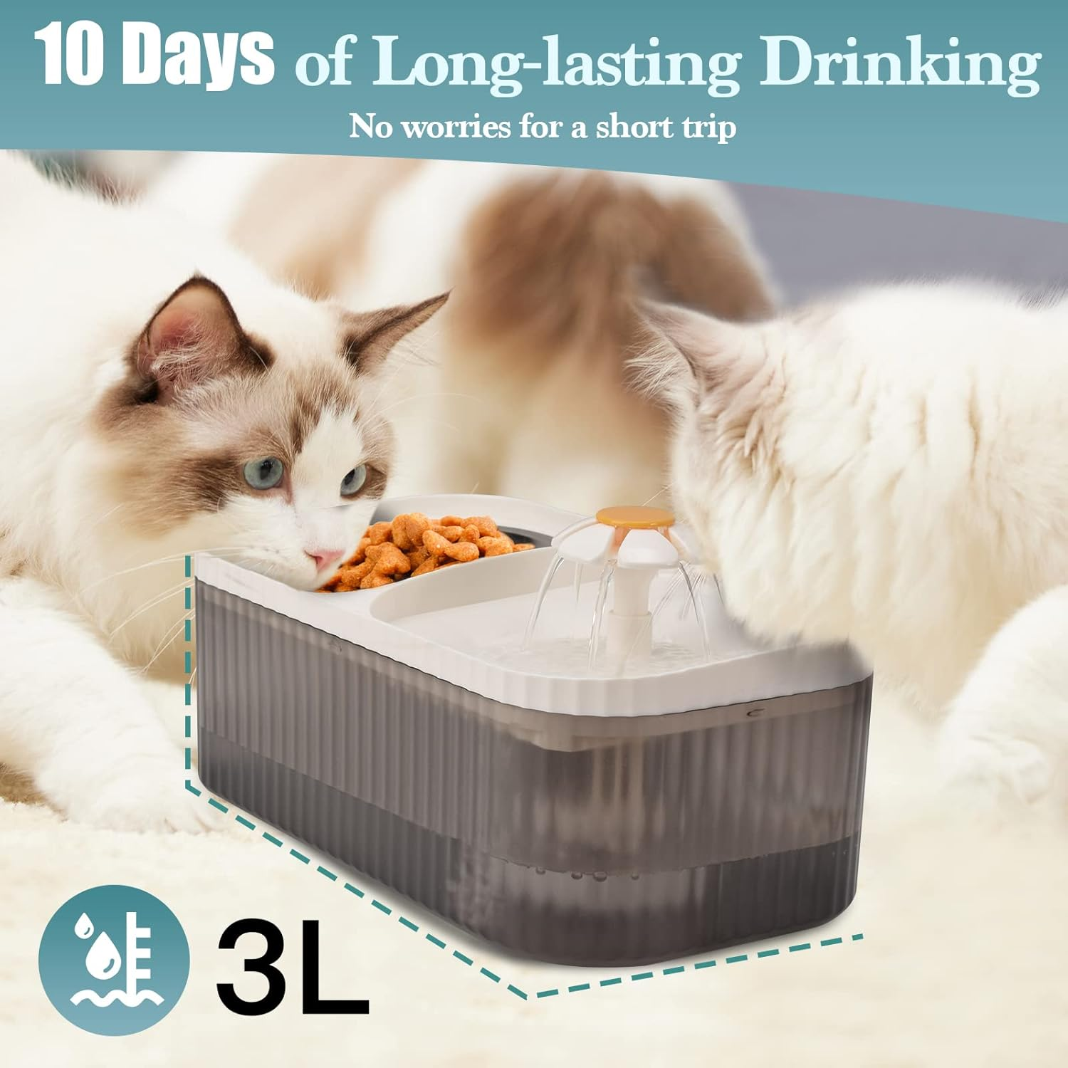 Cat Water Fountain, Cat Feeding & Watering Supplies, Super Quiet Automatic Water Fountain for Cats Inside, Pet Water Dispenser 100Oz/3L with Stainless Steel Cats Bowls and Long Life Span Pump