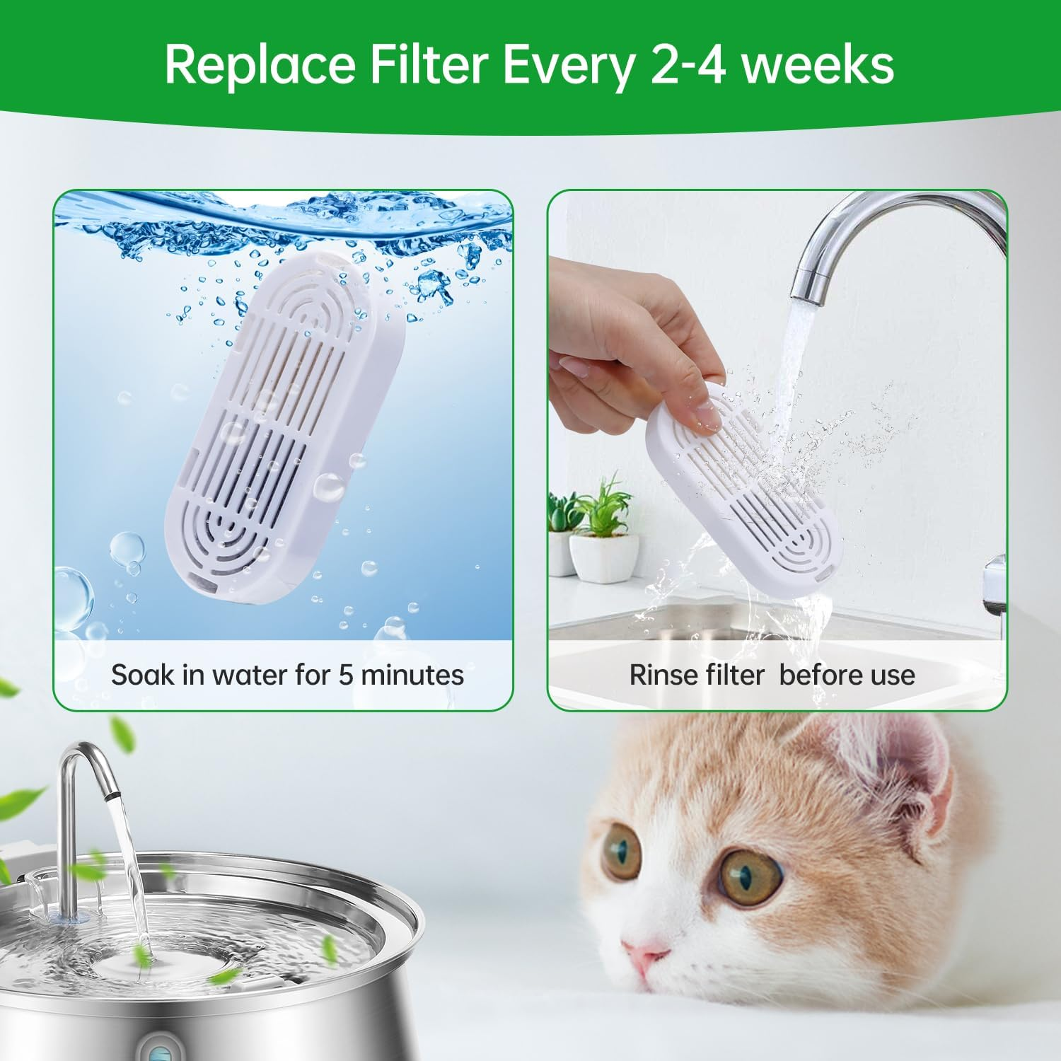 6 Pack Cat Water Fountain Filters,Replacement Filters & Replacement Pre-Filter Sponges for 3.2L/108Oz Pet Water Fountain with Water Level Window image number 3