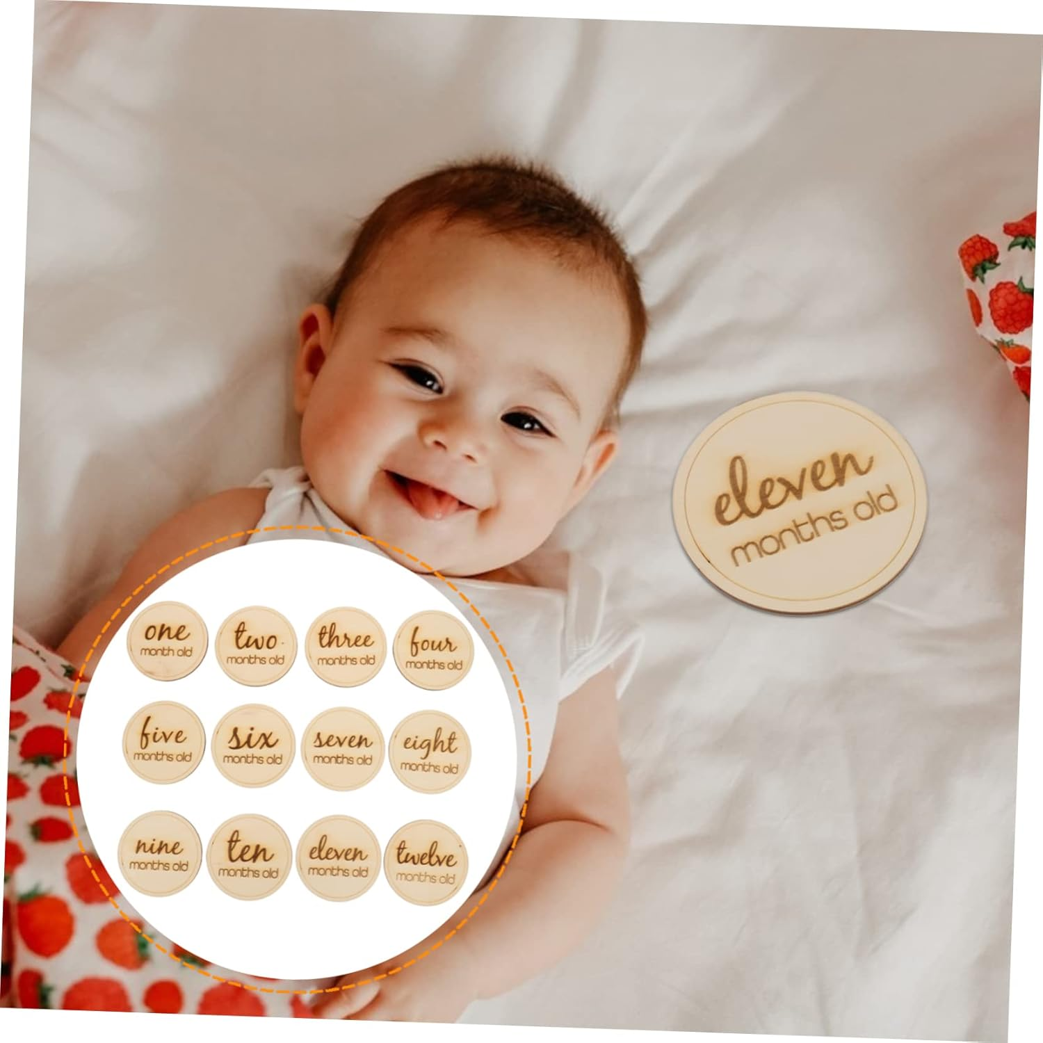 SECFOU 12Pcs Wooden Growth Recording Cards Milestone Photography Props for Newborns for Showers and Monthly Keepsakes image number 4