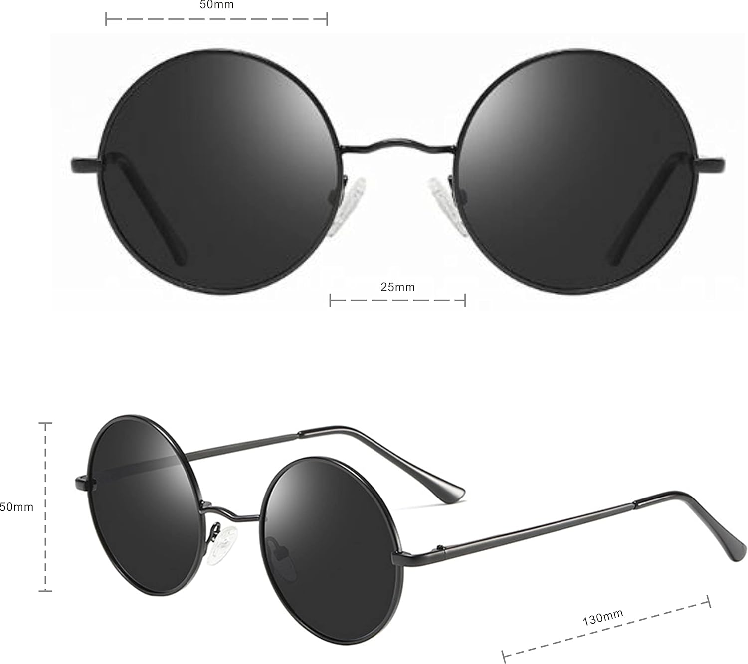 Kiduo Retro round Polarized Sunglasses for Men Women Small Circle Sunglasses John Lennon Style - Gold,Black image number 4