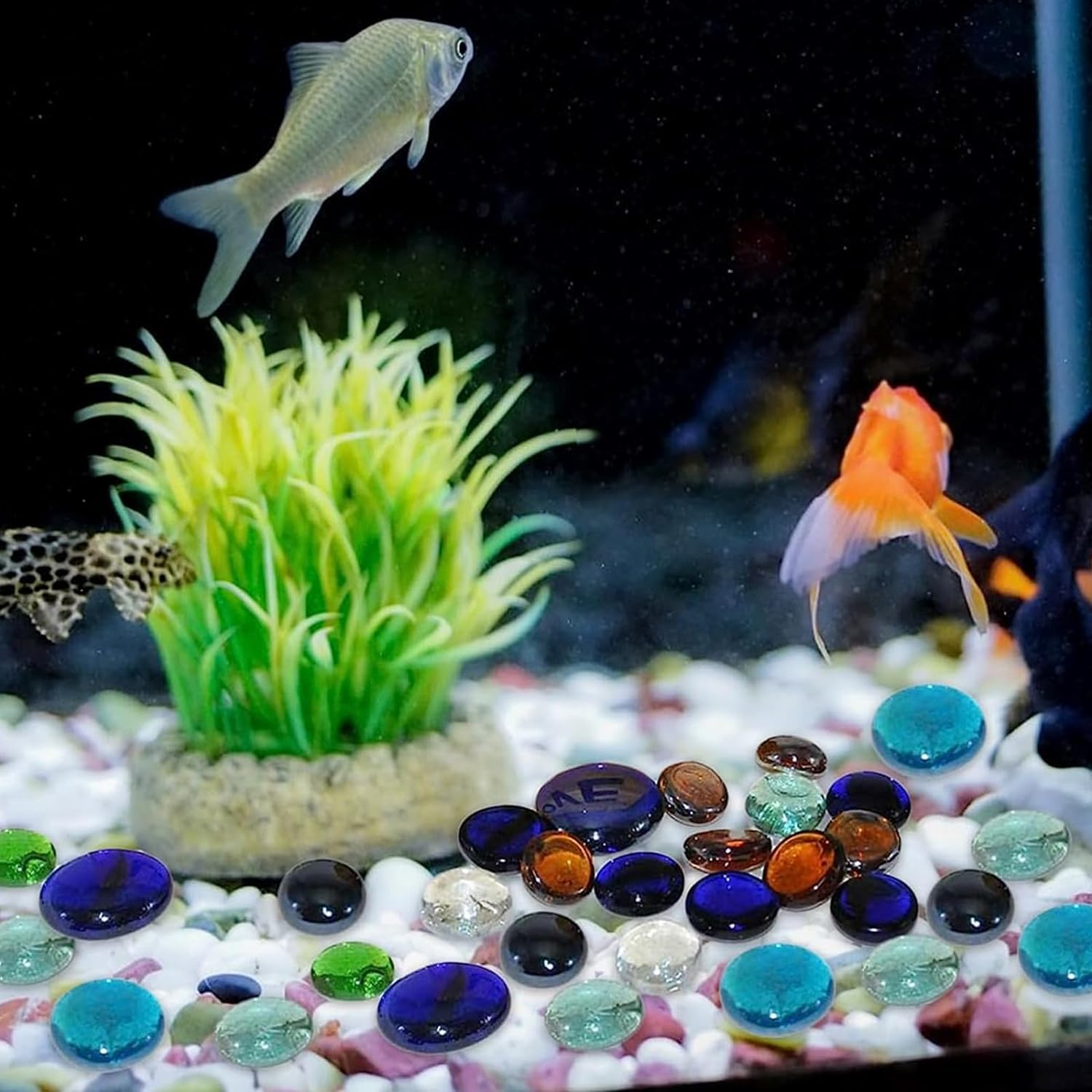 Decoration Fish Tank Gravel Upgraded - Mutilcolor Aquarium Gravel Rocks Crystal Stones Sea Glass Rock Crystal Pebbles for Freshwater Aquariums, Fish Turtle Tanks, Gardens, Flower Pots (100G) image number 1