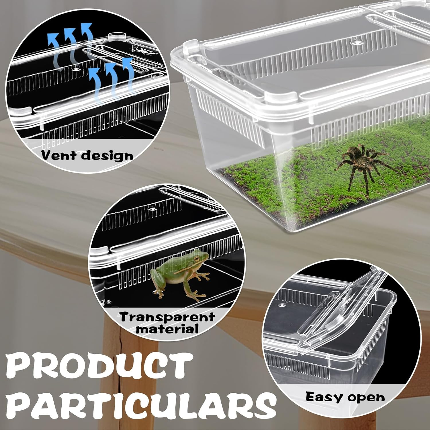 10 PCS Reptile Feeding Box, Isopod Enclosure Plastic Terrarium, Reptile Breeding Box for Bearded Gecko Dragon Lizard Spider Frog, Rreptile Carrier (Clear) image number 4
