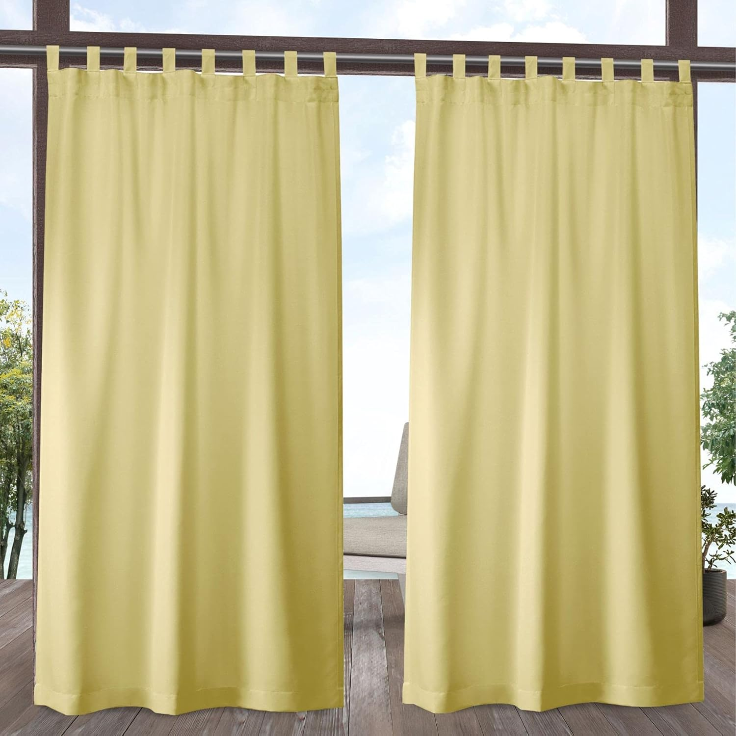 Exclusive Home Cabana Solid Indoor/Outdoor Light Filtering Hook-And-Loop Tab Top Curtain Panel Pair, 54"X108", Sundress