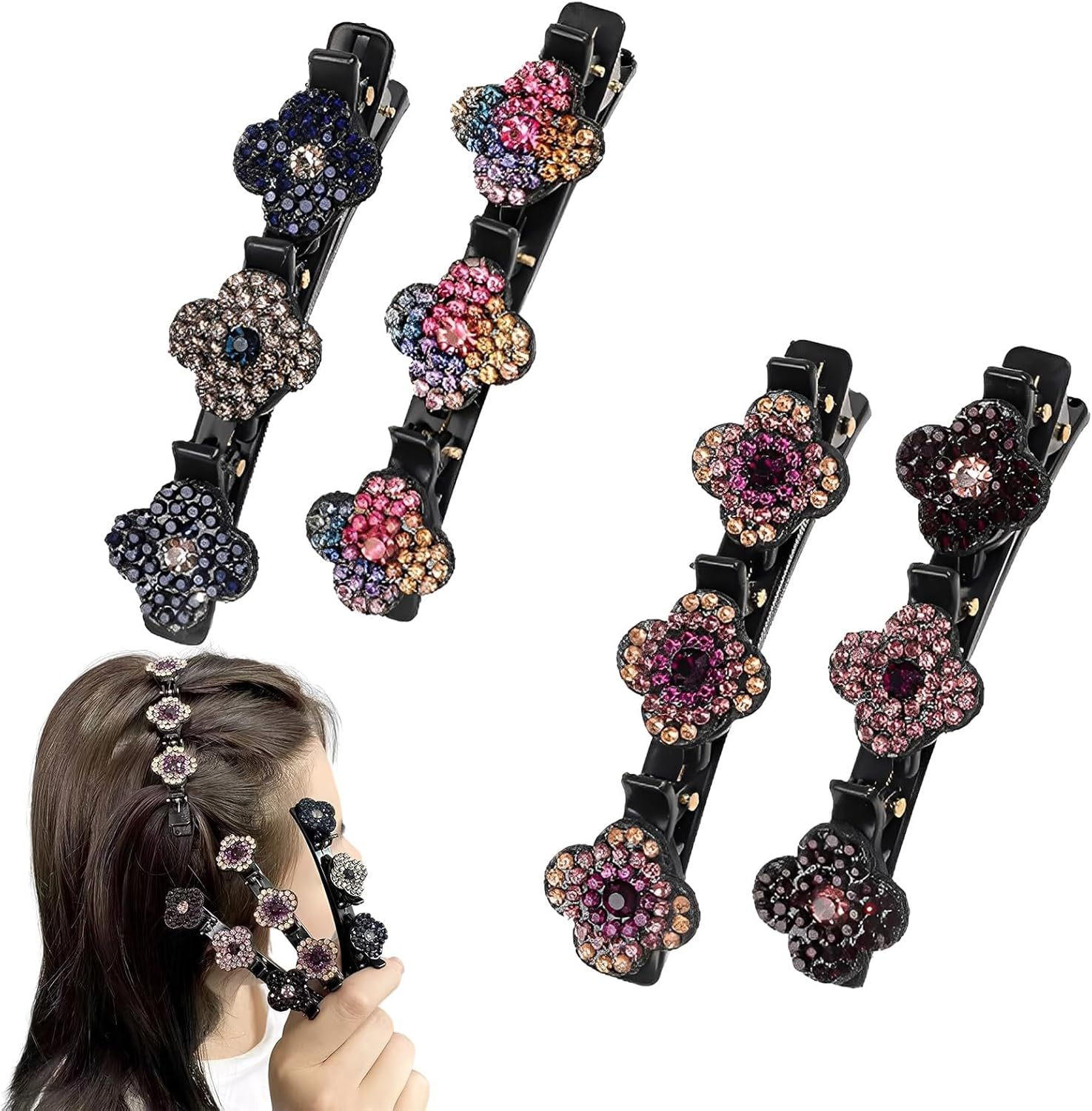 HSUYUN Pack of 4 Sparkling Double Layer Hair Clips, Women'S Stylish Hair Clips, Flower Hair Clips, Double Layer Structure Hair Clip, Suitable for Daily Classes, Work and Dance Performances image number 6