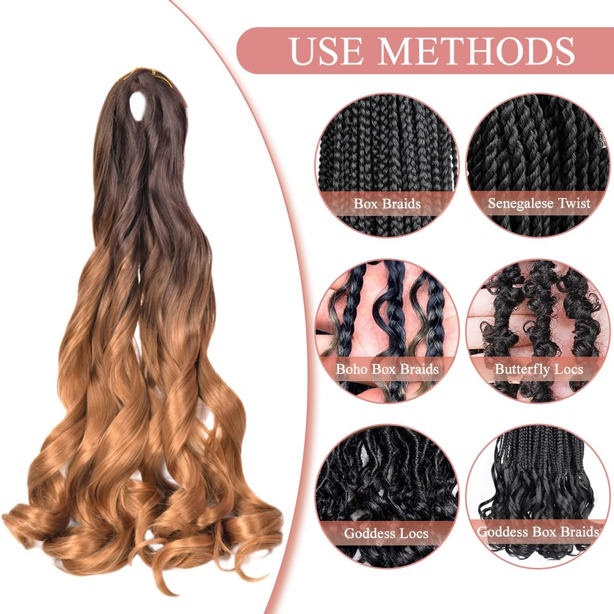 Luoyudu French Curly Braiding Hair,24 Inch #T4/30 Loose Wavy 8 Pack Bouncy French Curl Braiding Hair Extensions 75G/Pack Synthetic Crochet Hair Extensions (T4/30,8Pack) image number 5