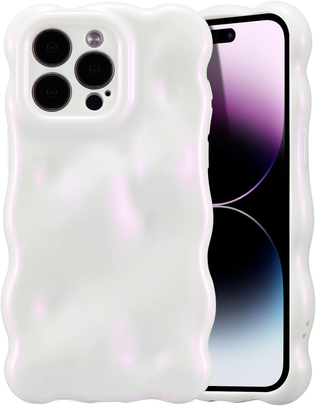 UEEBAI Case for Iphone 14 Pro 6.1 Inch, Cute Solid Color Curly Wave Shape Shockproof Soft Bumper Phone Case, Candy Water Ripple 3D Silicon Slim Pretty Case Aesthetic Cover, Glitter Pink image number 5