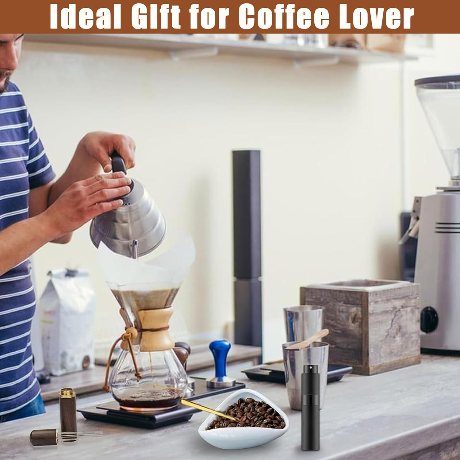 5 Pieces Coffee Bean Dosing Cups and Spray Bottles, Espresso Mixing Tool, Teaspoon, Ceramic Dosing Bowl, Coffee Accessories for Teahouse, Hotel, Dining Room and Espresso Lovers image number 5