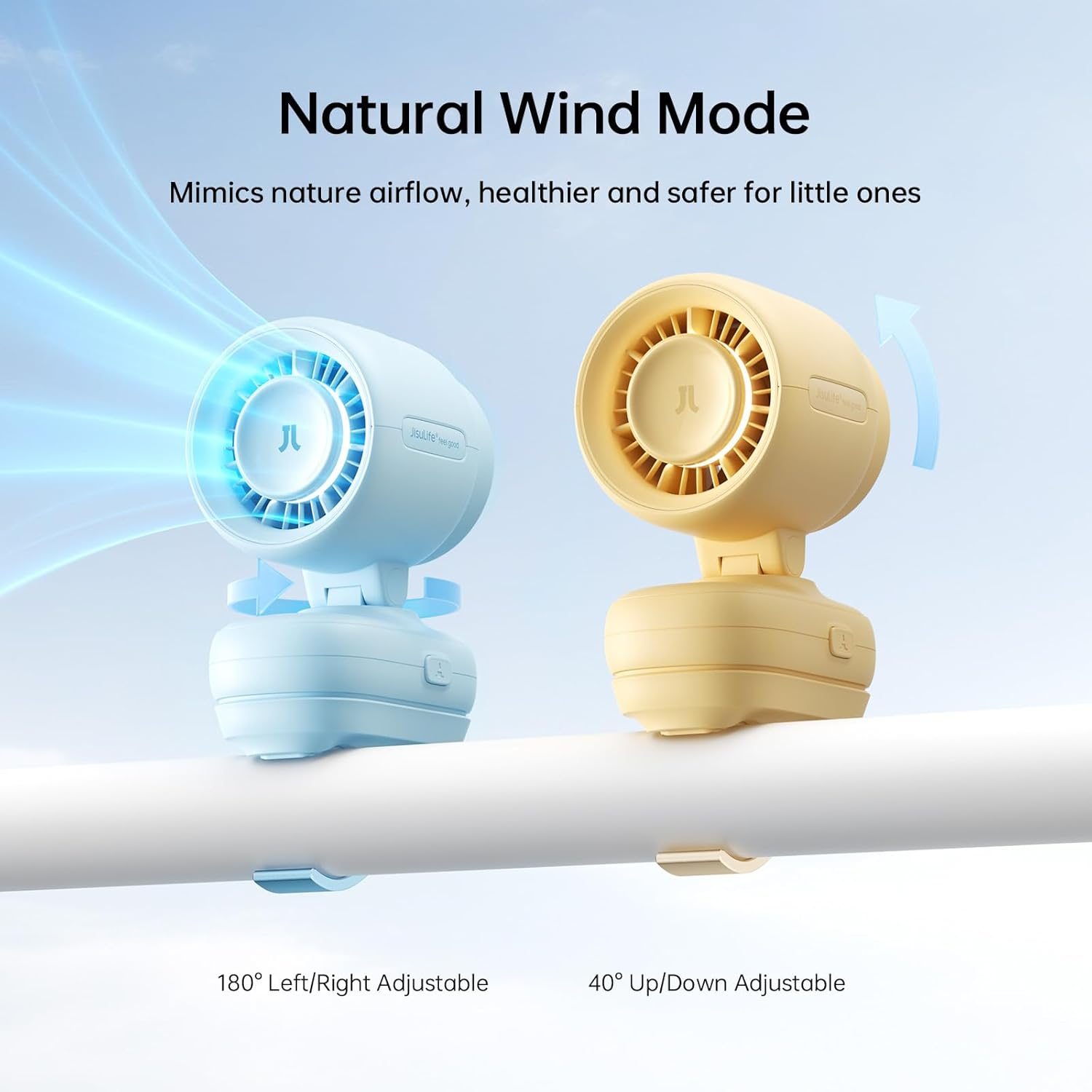 JISULIFE 2026 Clip Fan &ndash; Small & Stylish with 38H Cooling, Soft Night Light, One‑Click Detachable for Stroller or Desk, Safe Stroller Fan for Crib Car Seat Nursery Travel, Gifts for Baby Mom (Blue)