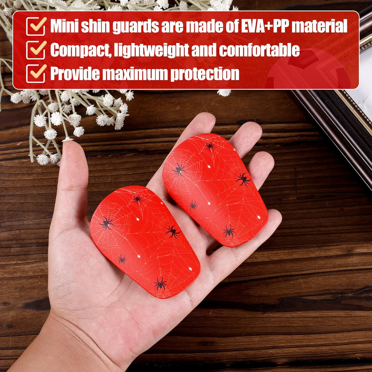 2Pcs Spider Mini Soccer Shin Guards, 3.15X1.97 Inch Extra Small Shin Guards Football Cobweb Football Shin Pads Protective Shin Guards Equipment for Teenagers Kids Adults (Style 1) image number 4