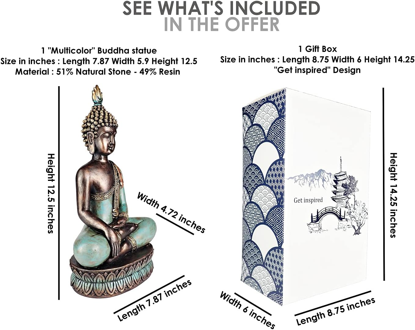 25DOL Buddha Statues for Home. 12.5" Buddha Statue (The Moment of Enlightenment). Collectibles and Figurines, Meditation Decor, Spiritual Living Room Decor, Yoga Zen Decor, Hindu and East Asian D&eacute;cor image number 2