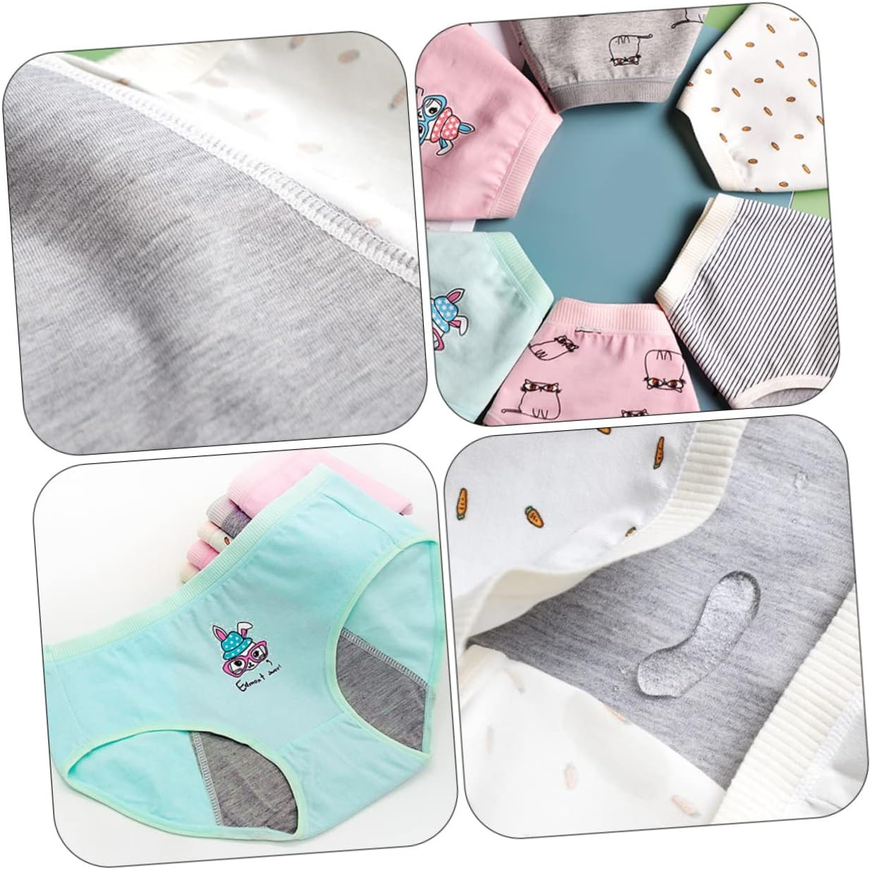 3Pcs Menstrual Underwear Female Breathable Sanitary Pants for Girls Period Briefs L Size Green Rabbit and Carrot Designs image number 3