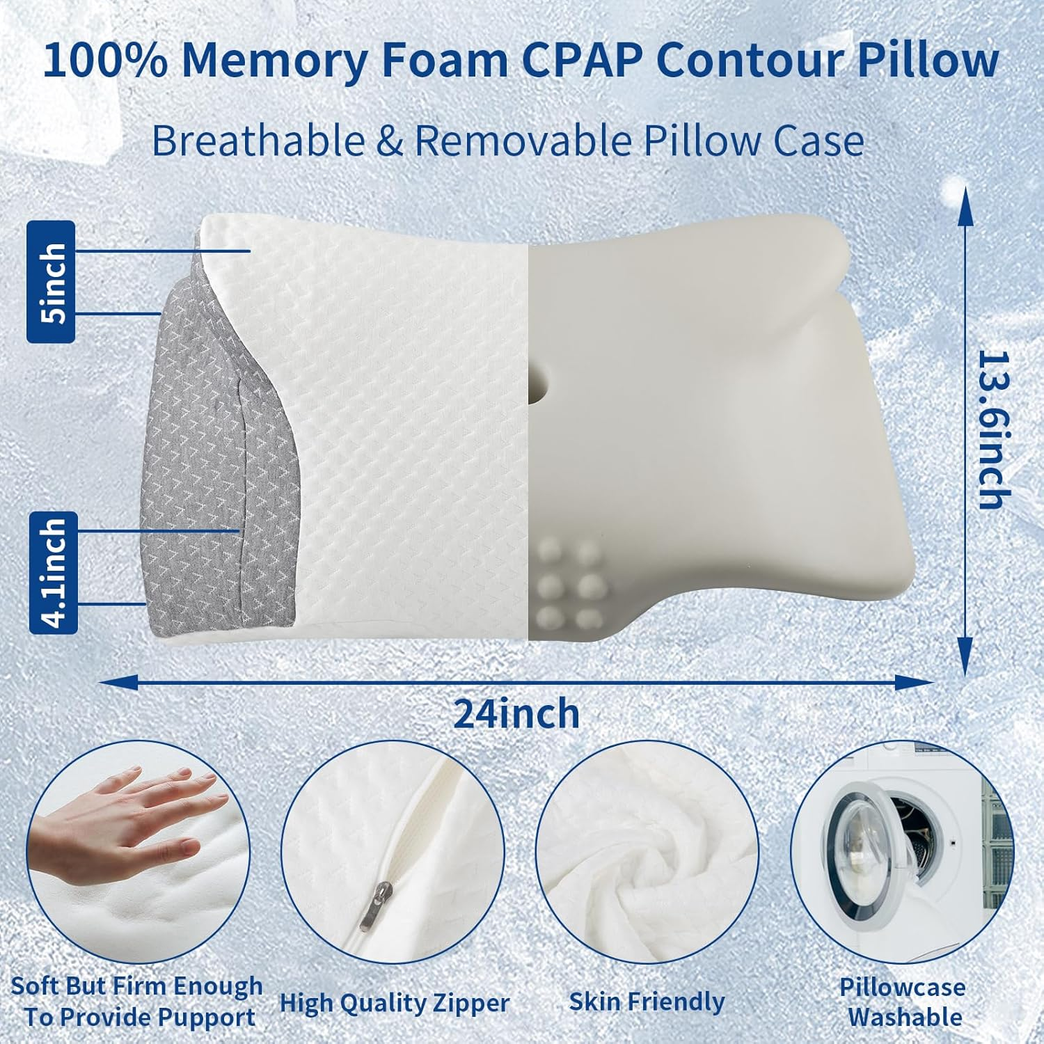 CPAP Pillow for All CPAP Mask Users to Reduce Air Leaks，Masks Pressure & Hose Tangles，Memory Foam Pillow for CPAP Side, Stomach, Back Sleepers to Neck Pain Relief and Make You Sleep Easier image number 2