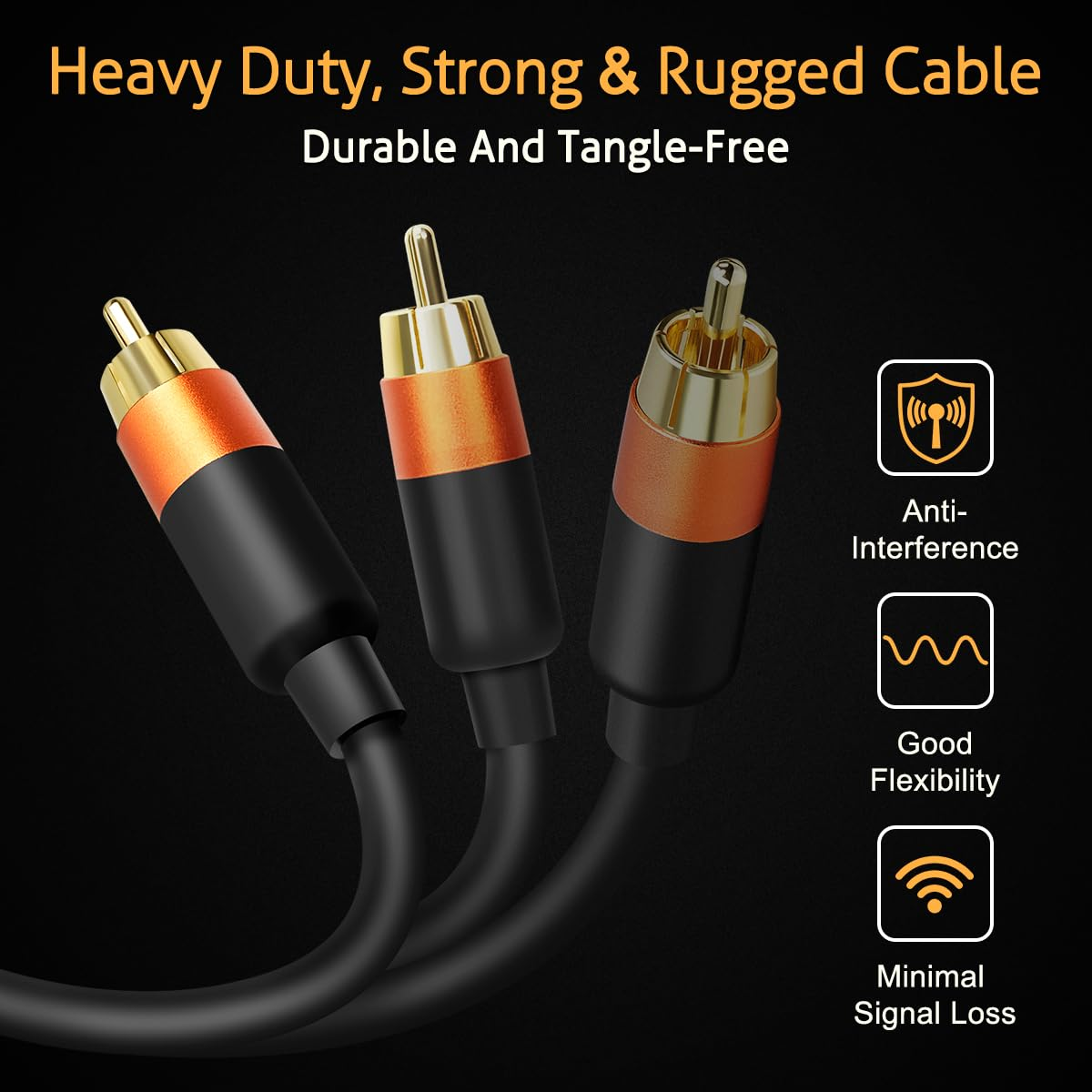 UCINNOVATE RCA Cable 4Ft / 1.2M, 2 Pack High-End RCA Cables with Male to Male 24K Gold Plated Plugs, Digital Coaxial Audio Cable for Subwoofer, Amplifier, Home Theater image number 5