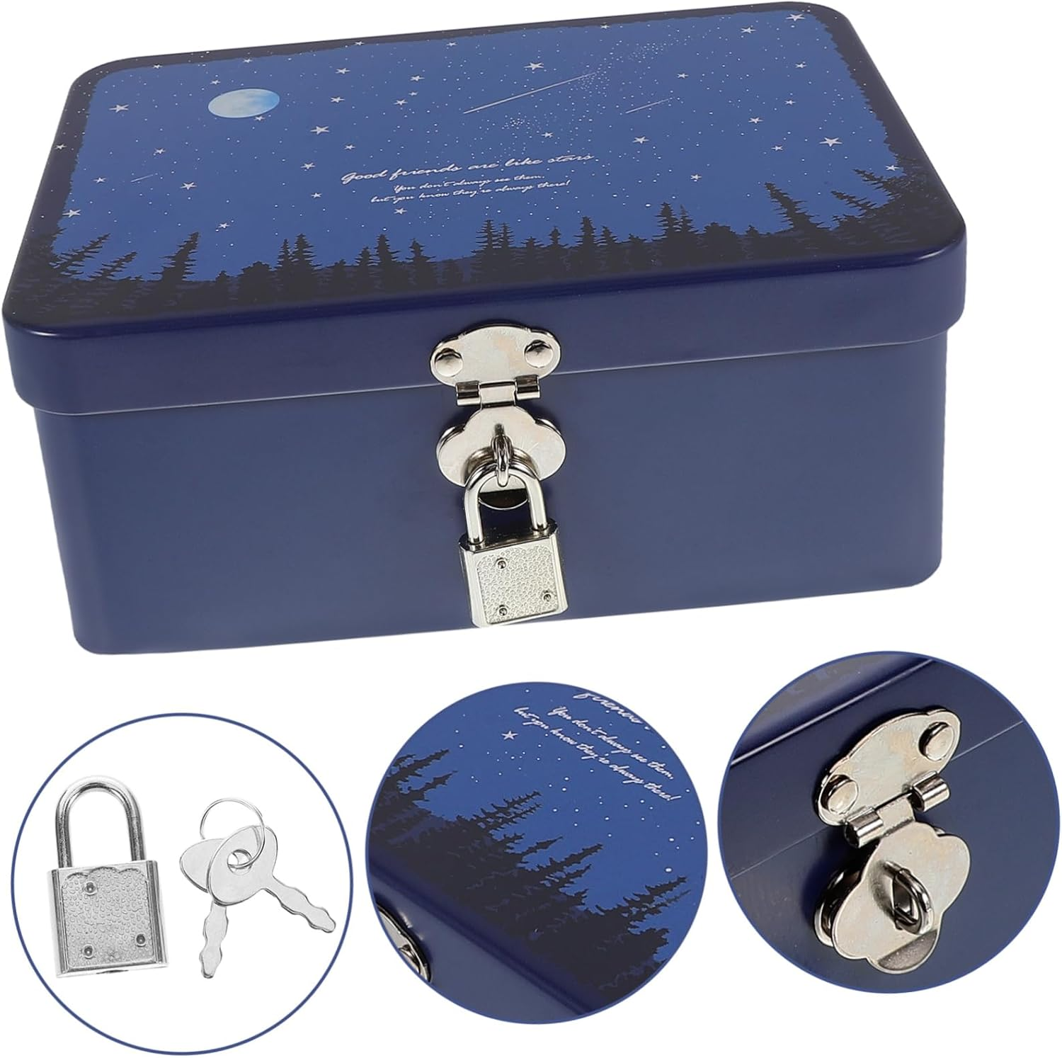 Mobestech Lockable Storage Box Tin Case Lock Jewelry Piggy Bank for Adults Storage Box Home Decorative Accessories Candy Tins Retro Tinplate image number 2