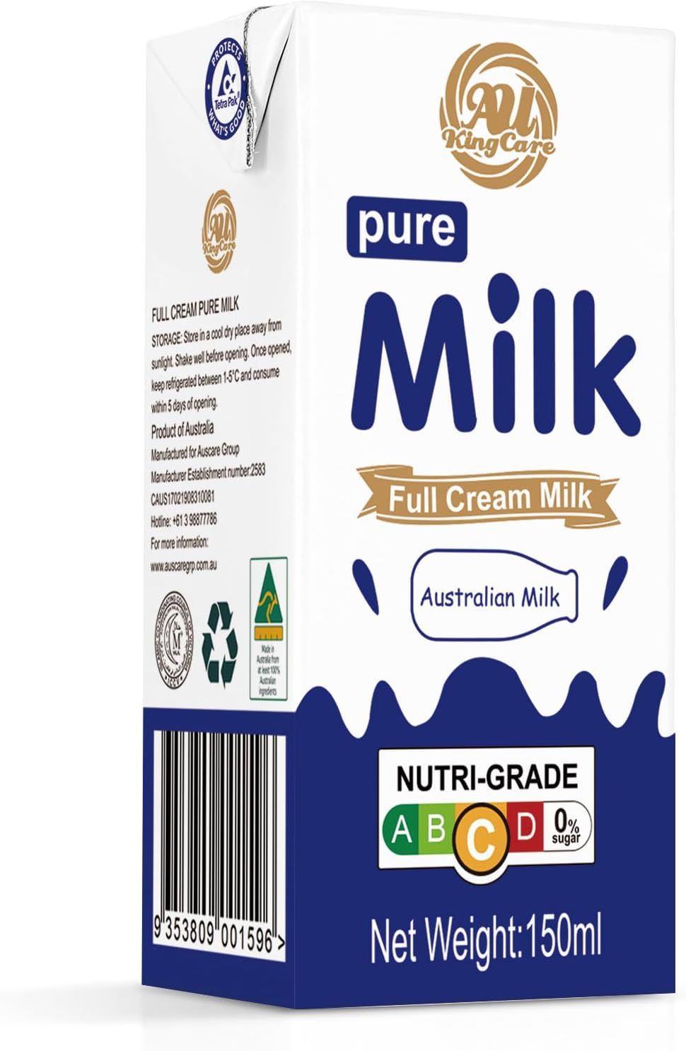 Au Kingcare Pure Full Cream Milk 150Ml*32Box/Carton - Foil Tab Packaging, Eco-Friendly image number 2