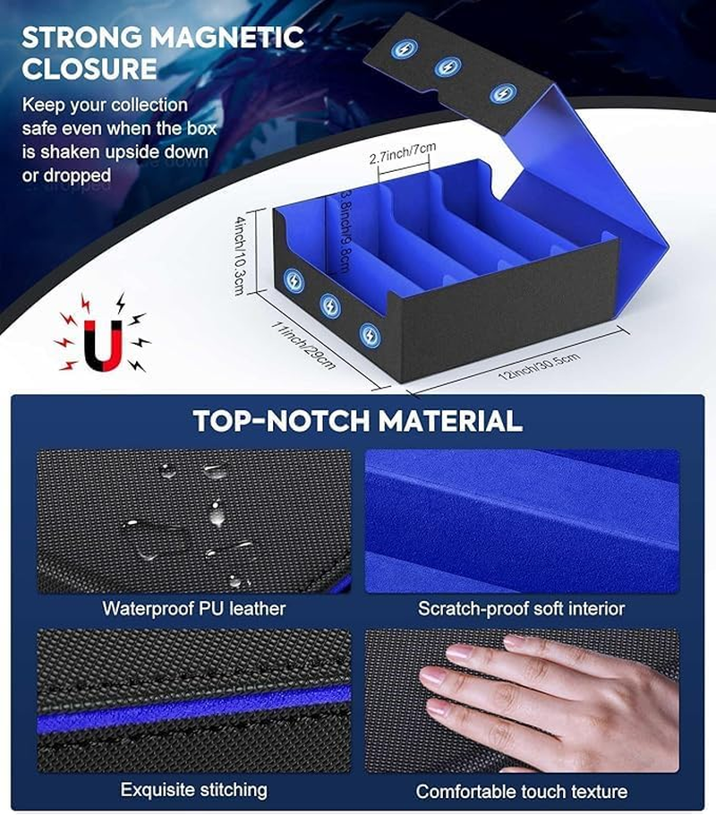 Trading Card Storage Box - 2400+ MTG Deck Box with 24 Colorful Dividers & 4 Card Supporters. Fits for Magic Game Cards, Yugioh, TCG, PTG and Sport Cards, Black Blue. image number 4