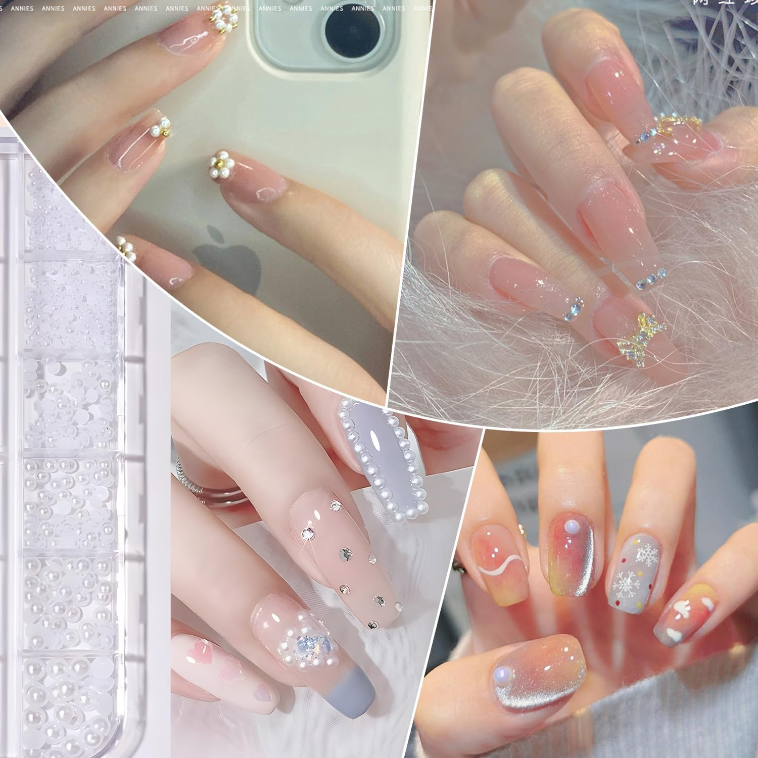 TORMEN Nail Art Diamonds , Rhinestones & Half round Pearls Nail with Tweezers, Multiple Sizes for DIY Nail Art Accessories & Natural or Acrylic Nails image number 4