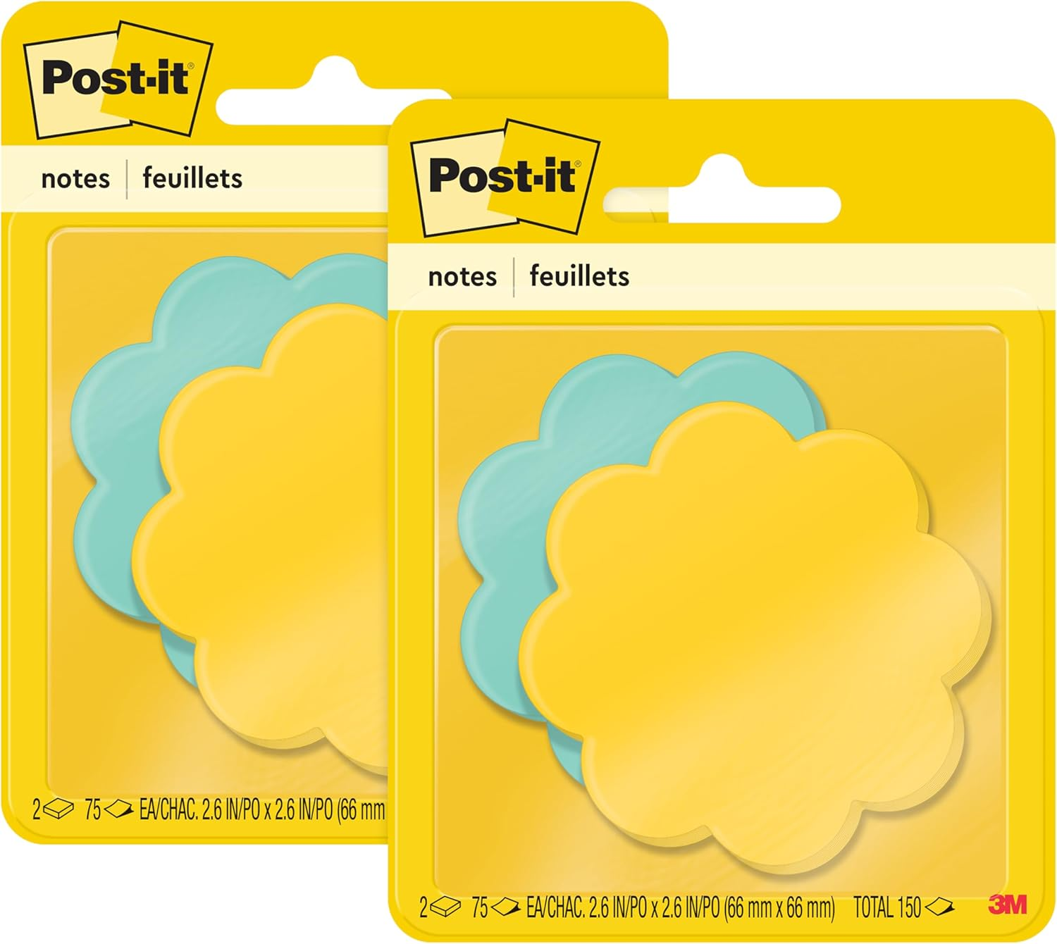 Post-It Super Sticky Notes, 3 in X 3 In, Daisy Shape, Assorted Colors, 2 Pads/Pack, 75 Sheets/Pad (7350-DSY) (Pack of 2) image number 6