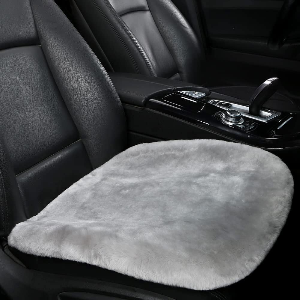 LLB Genuine Sheepskin Car Seat Cushion Seat Covers for Cars Trucks SUV Comfort Seat Protector Pad for Car Driver Seat Car Accessories for Women Office Chair Car Decor (Grey, Front Seat Cushion-1 Pc) image number 6