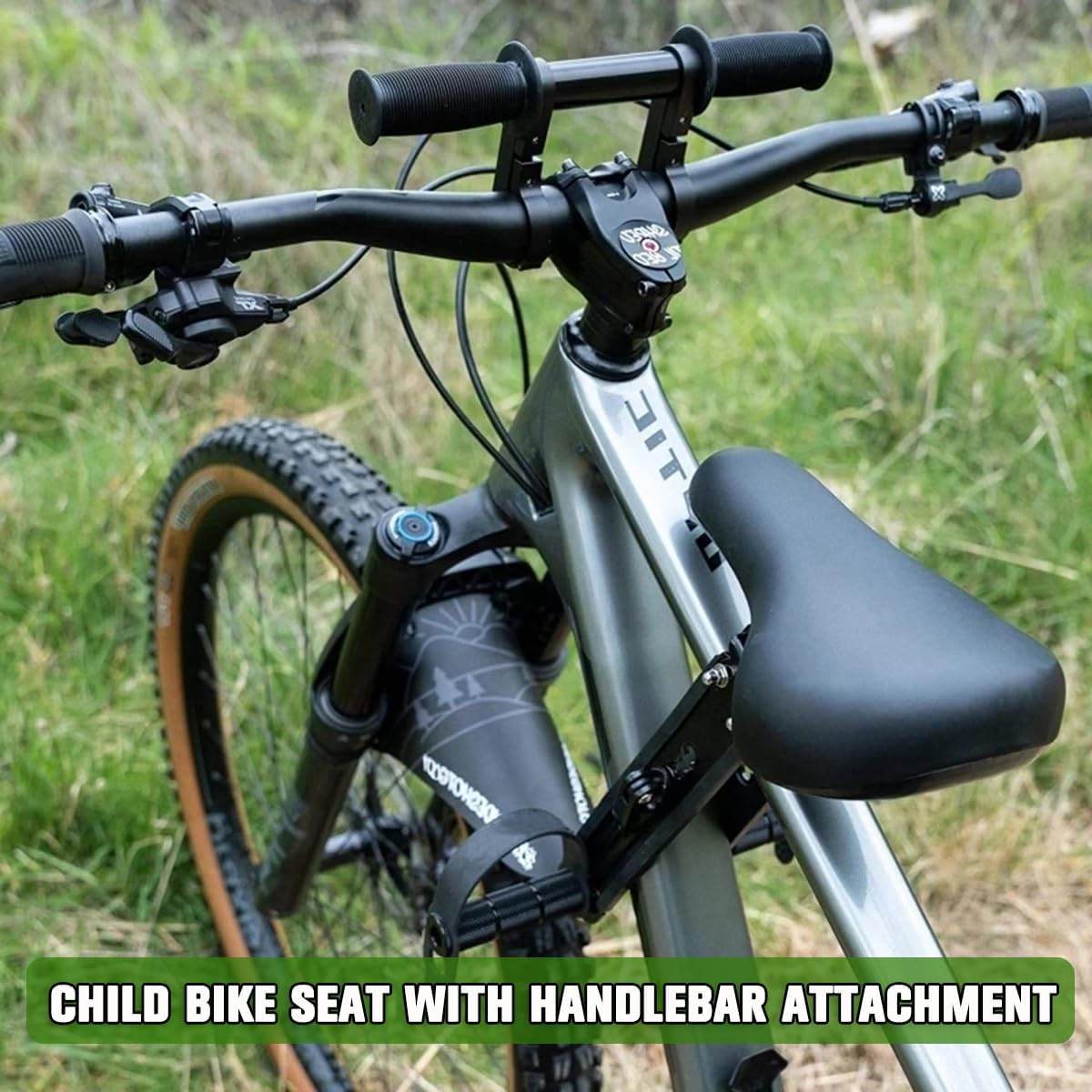 Child Bike Seat with Handlebar Attachment, Front Mount Kids MTB Bike Seat with Foot Pedals for Age 2 - 5 Children, Compatible with All Adult Mountain Bikes
