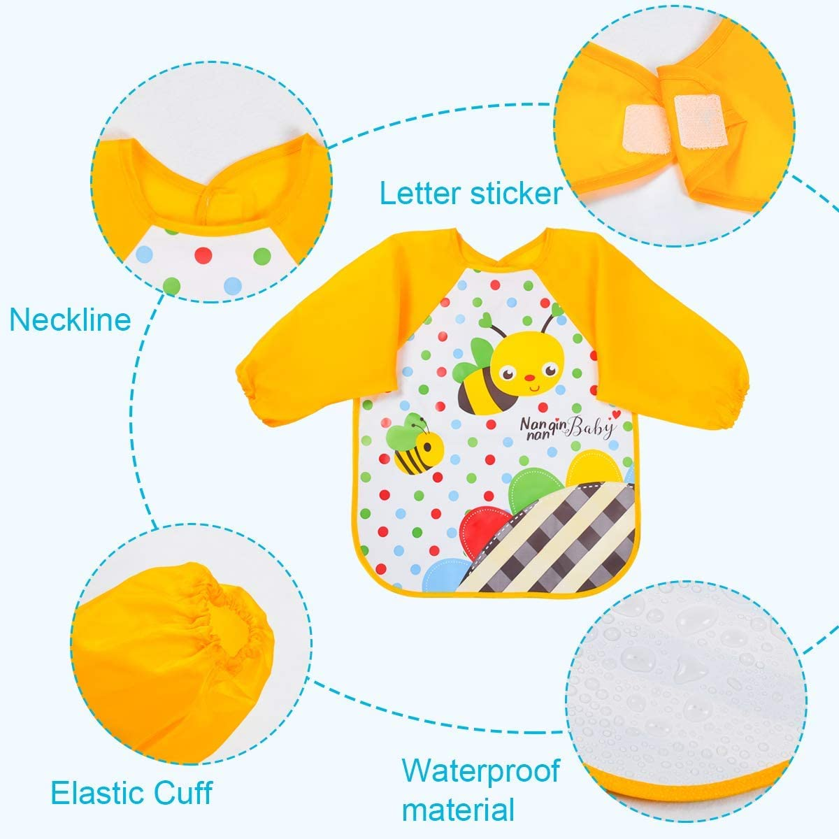 Vicloon Baby Bibs with Sleeves, Waterproof Bib with Sleeves, Long EVA Fabric, Water-Repellent Unisex Waterproof Bib for Babies from 6 Months to 3 Years image number 2