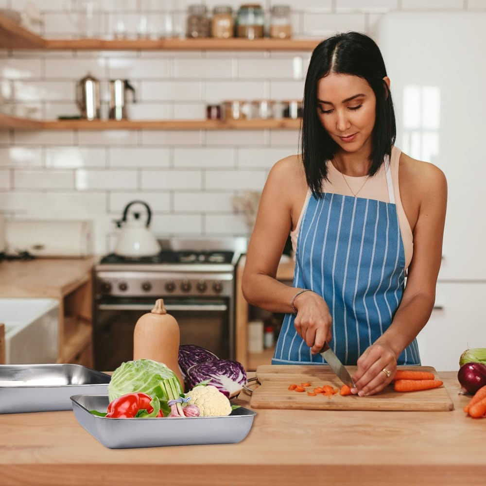 Baking Tray Set of 3, Stainless Steel Deep Baking Sheets Pans,25.5 X 19.5 X 5 Cm Non Stick Metal Baking Pans, Cooking Trays, Easy to Clean, Rectangle Cake Tin for Oven Baking, Cooking and Serving image number 6